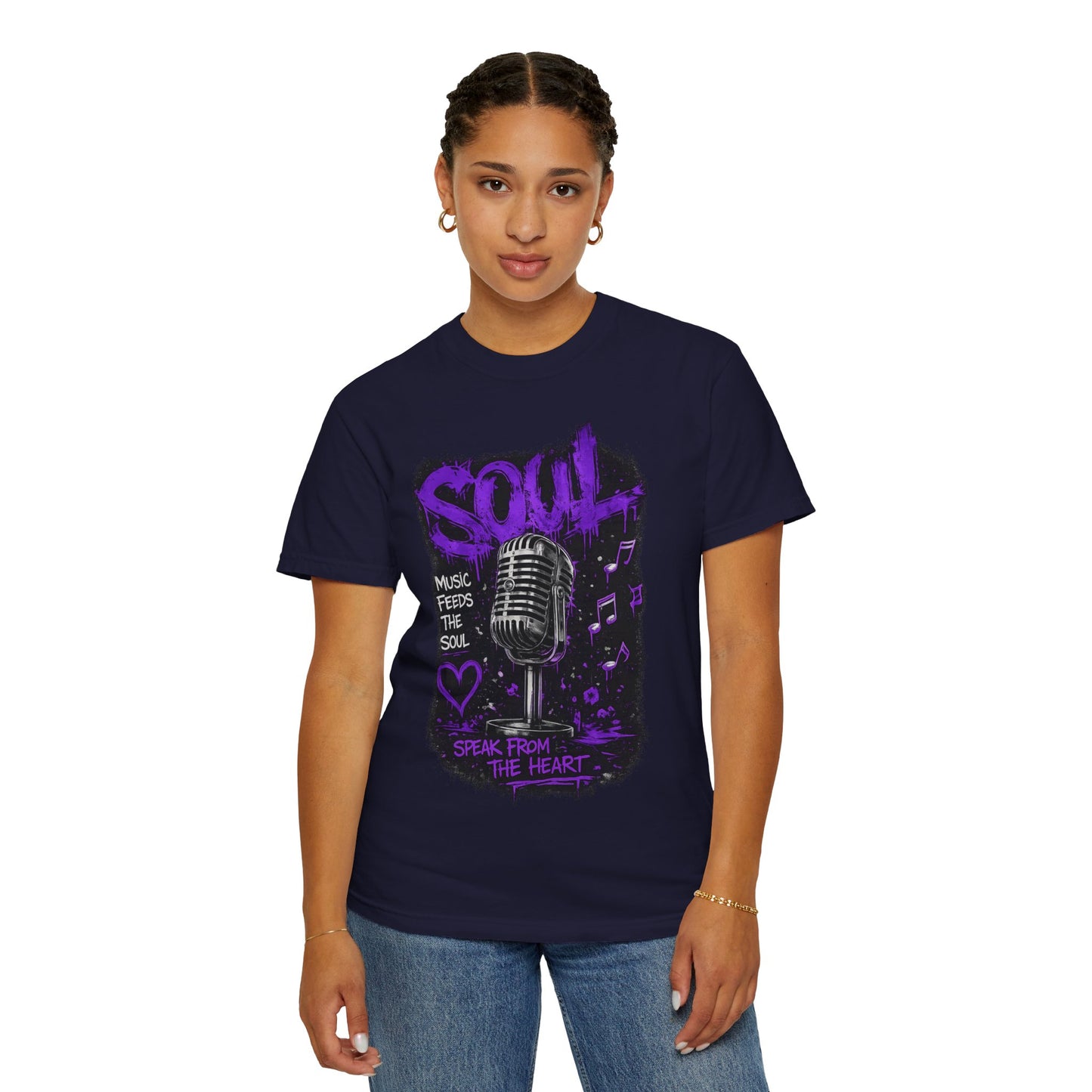 Soul Microphone T-Shirt — "Music Feeds the Soul" Vintage Mic Tee