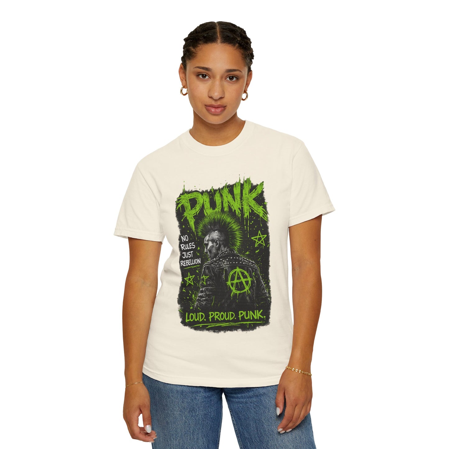 Punk Graphic T-Shirt — "Loud. Proud. Punk." Neon Music Anarchy Tee