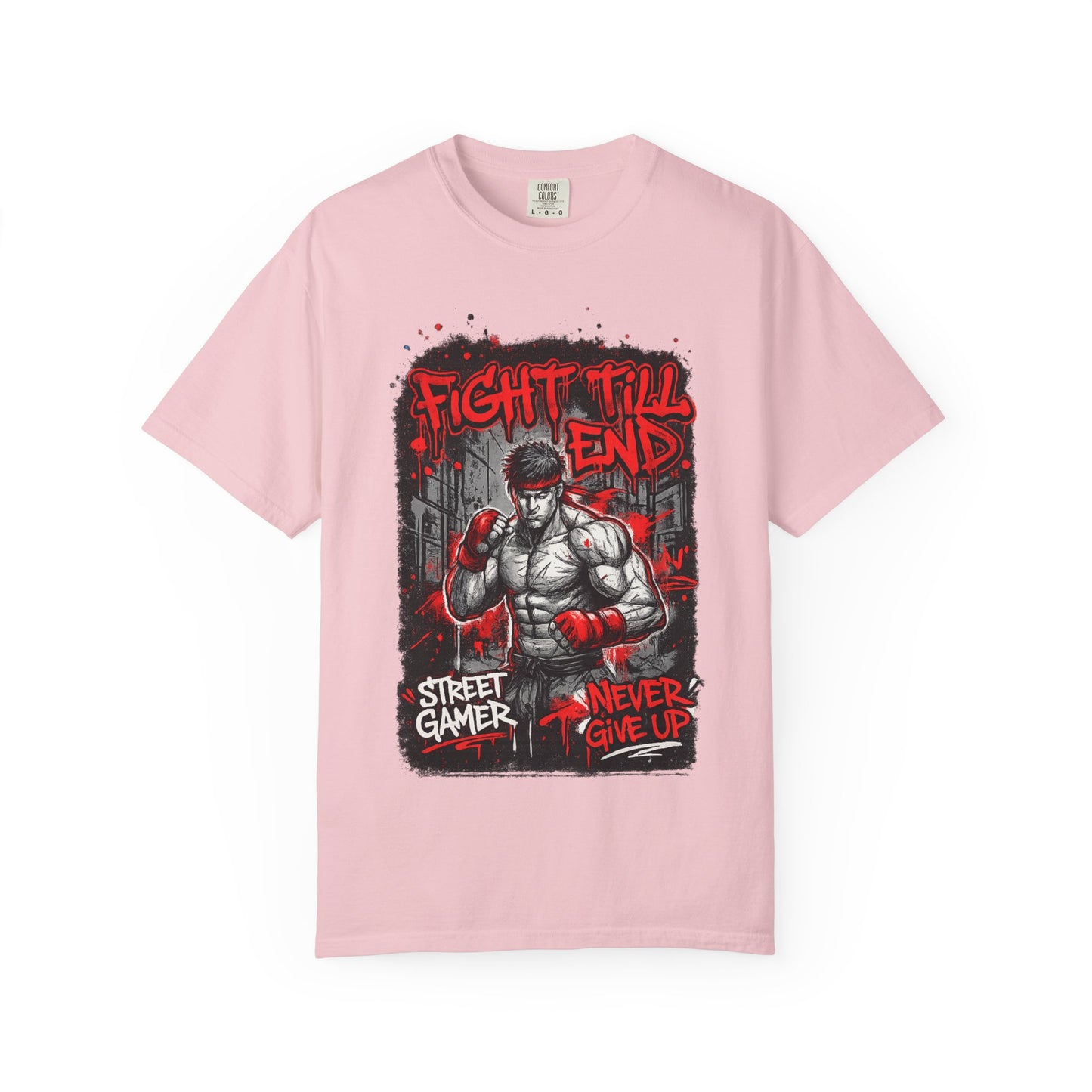 Fight Till End Gamer T-Shirt — 'Street Gamer, Never Give Up' Motivational Tee
