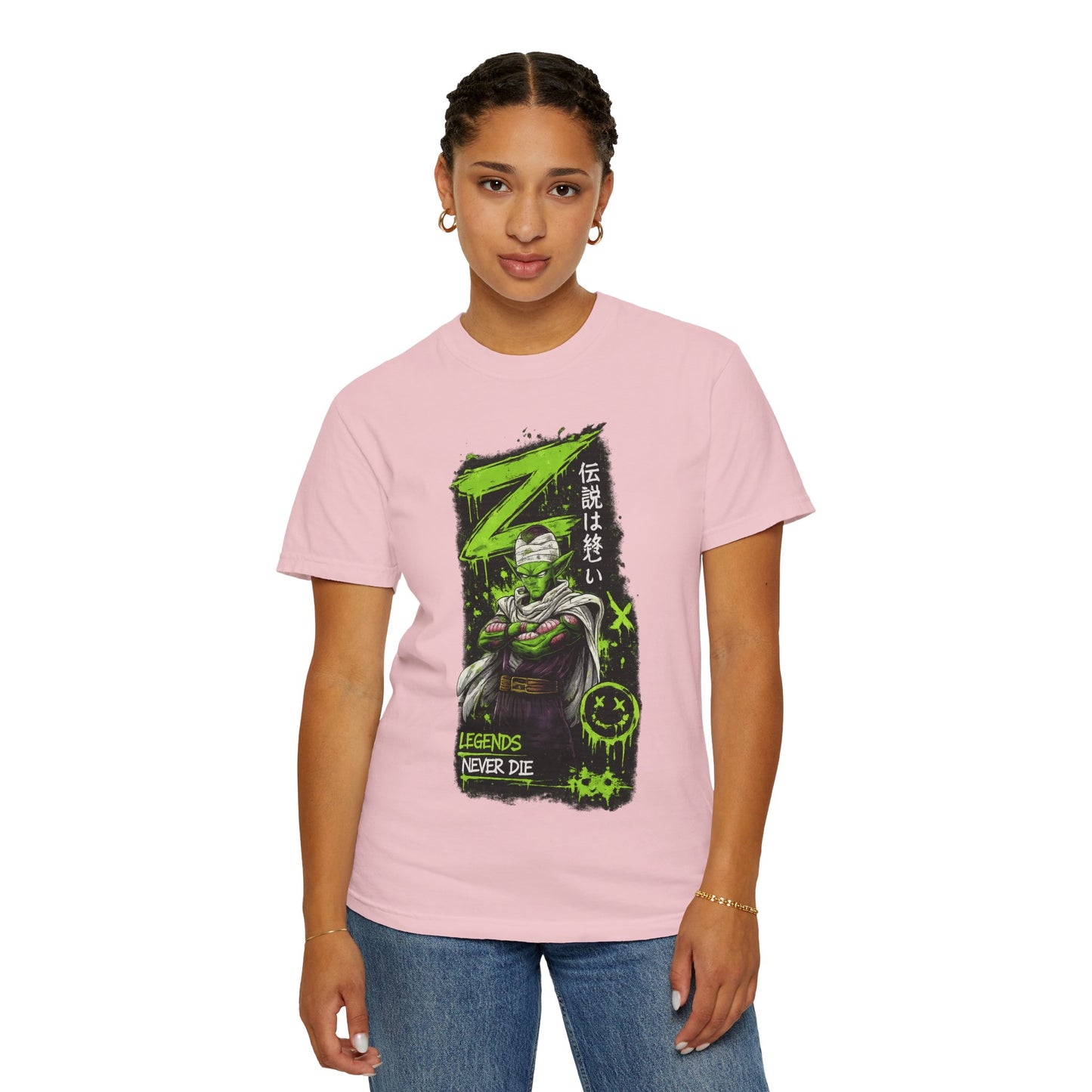 Dragon Warrior Graphic T-Shirt — "Legends Never Die" Neon Green Anime Design