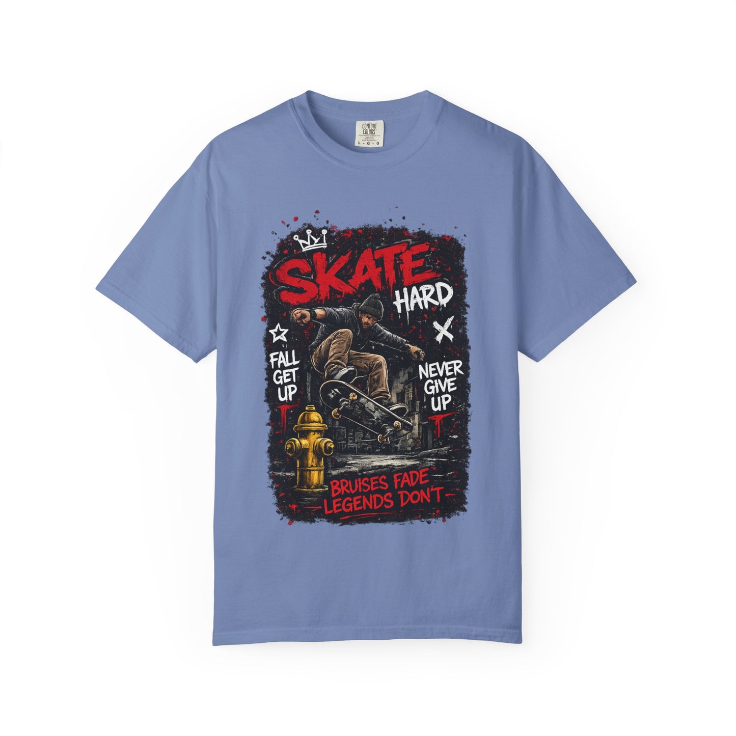 Skate Hard Graphic T-Shirt — "Skate Hard / Brushes Fade Legends Don’t" Streetwear Tee