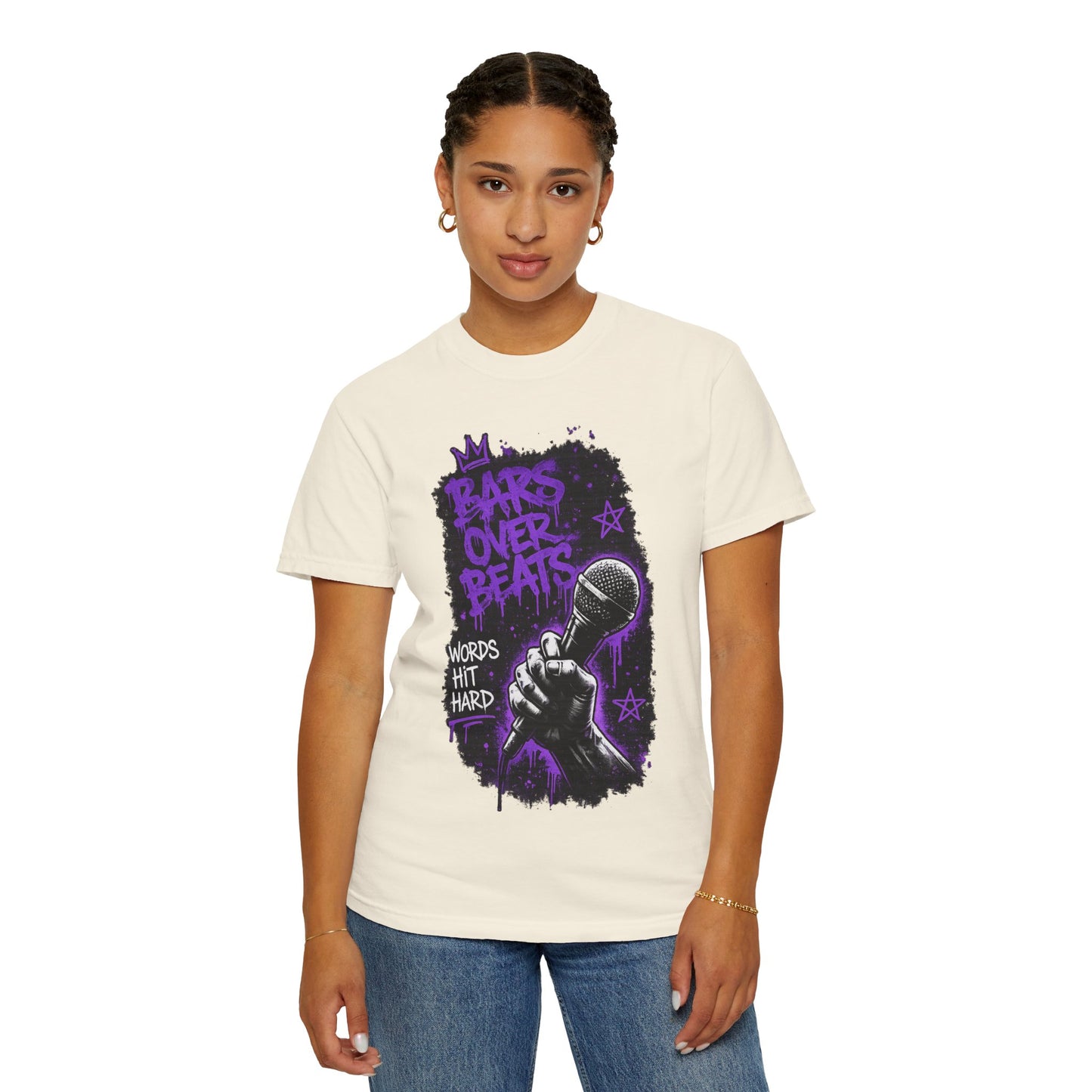 Bars Over Beats Microphone T‑Shirt — "Words Hit Hard" Rap Graphic Tee