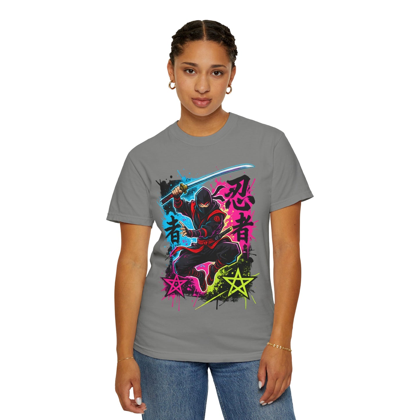 Neon Ninja Graphic T-Shirt — Vibrant Samurai Skate Style