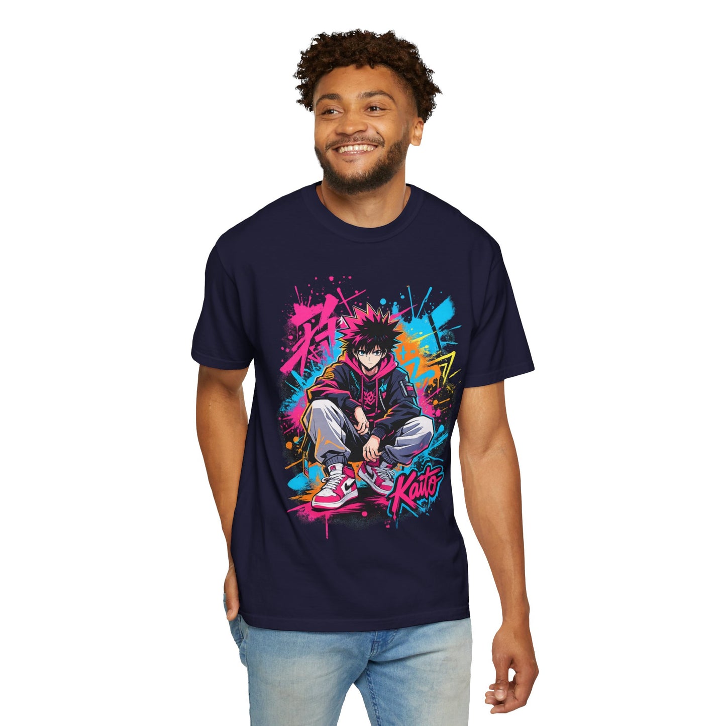 Kaito Streetwear Anime Tee — Neon Graffiti Urban Graphic T-Shirt