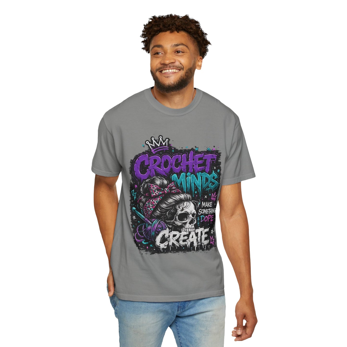Crochet Minds 'Make Something Dope' Graphic T-Shirt — Edgy Crochet Skull Tee