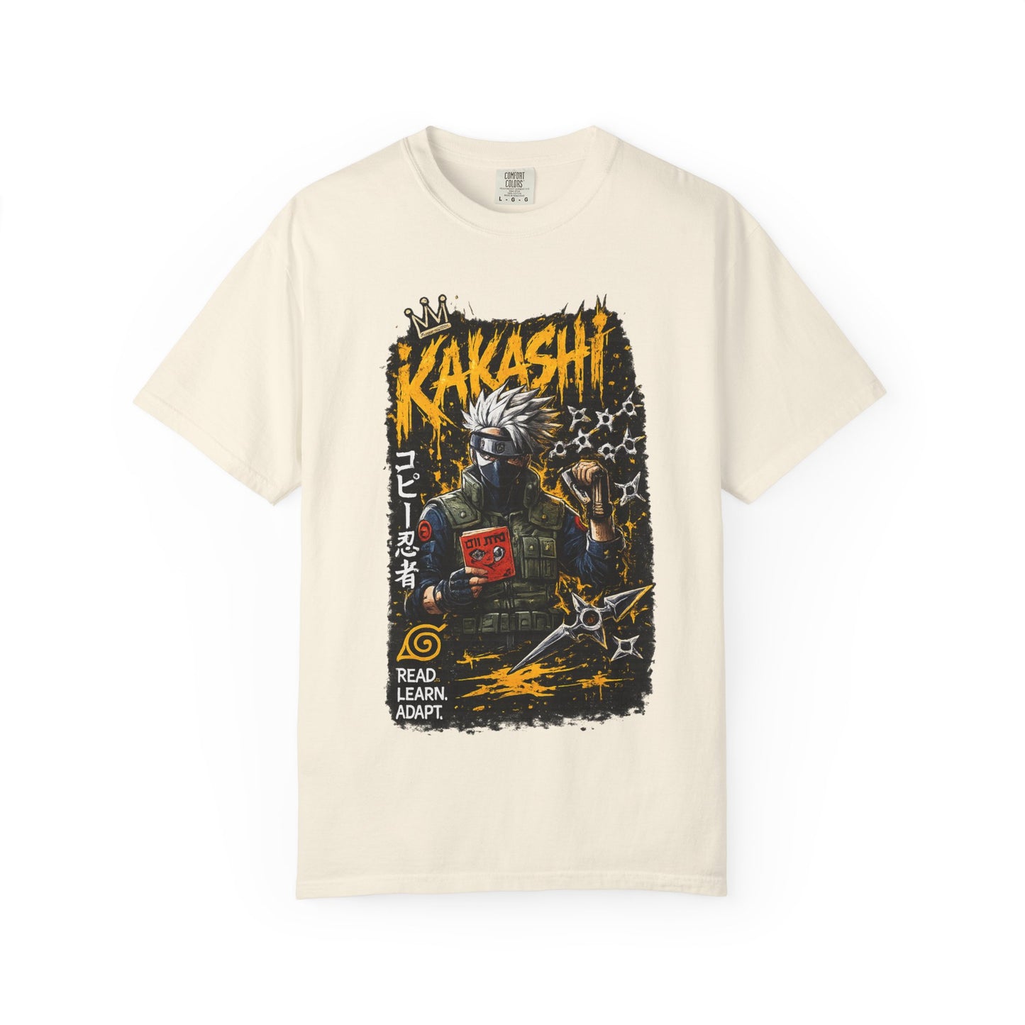 Kakashi Graphic T-Shirt — Anime Ninja Print, 'Read. Learn. Adapt.'
