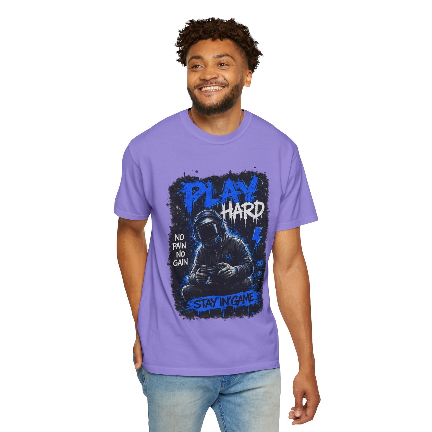 Play Hard Gamer Graphic T-Shirt — "No Pain No Gain" Hooded Player Design
