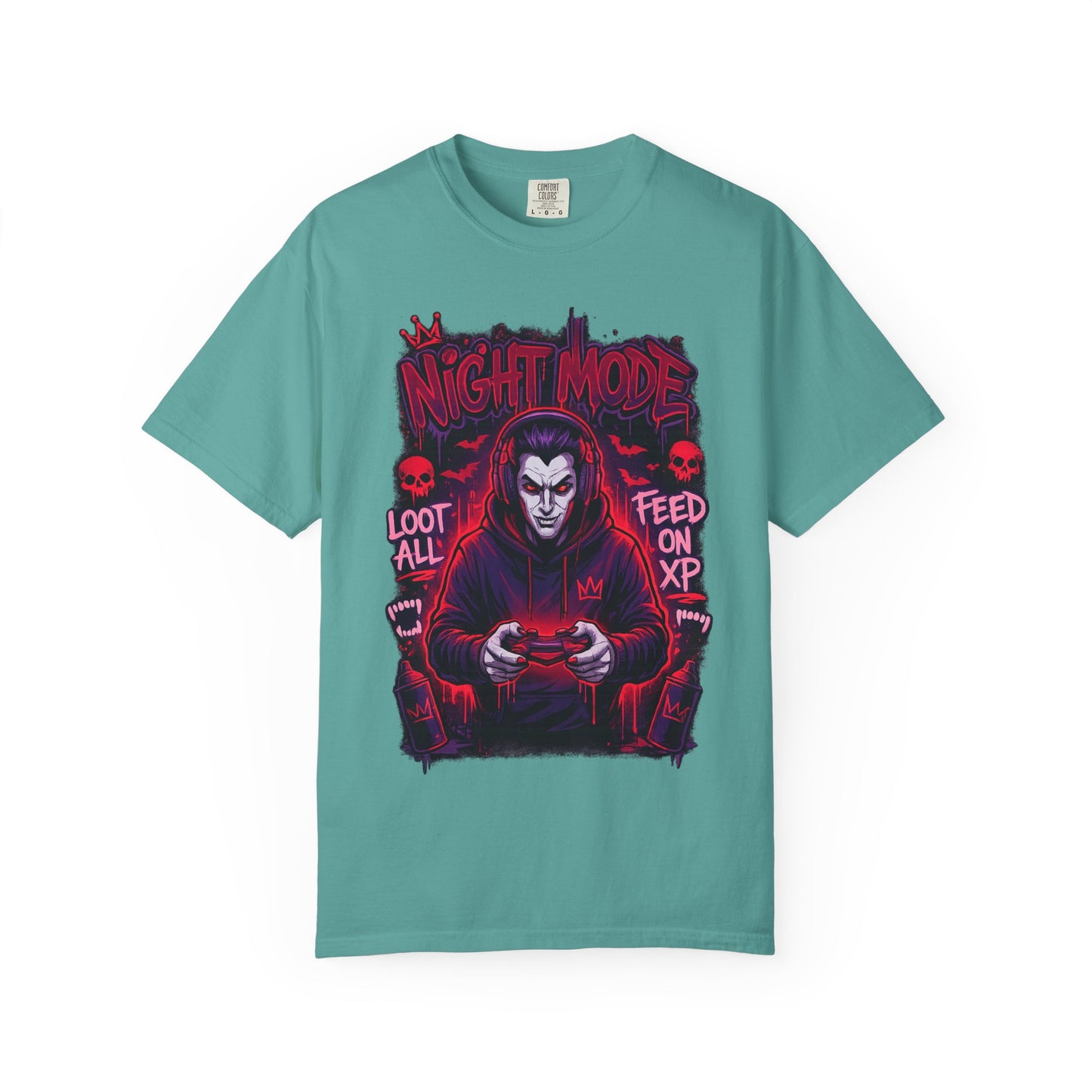 Night Mode Gamer Skeleton hoodie T-Shirt | Loot All Feed on XP