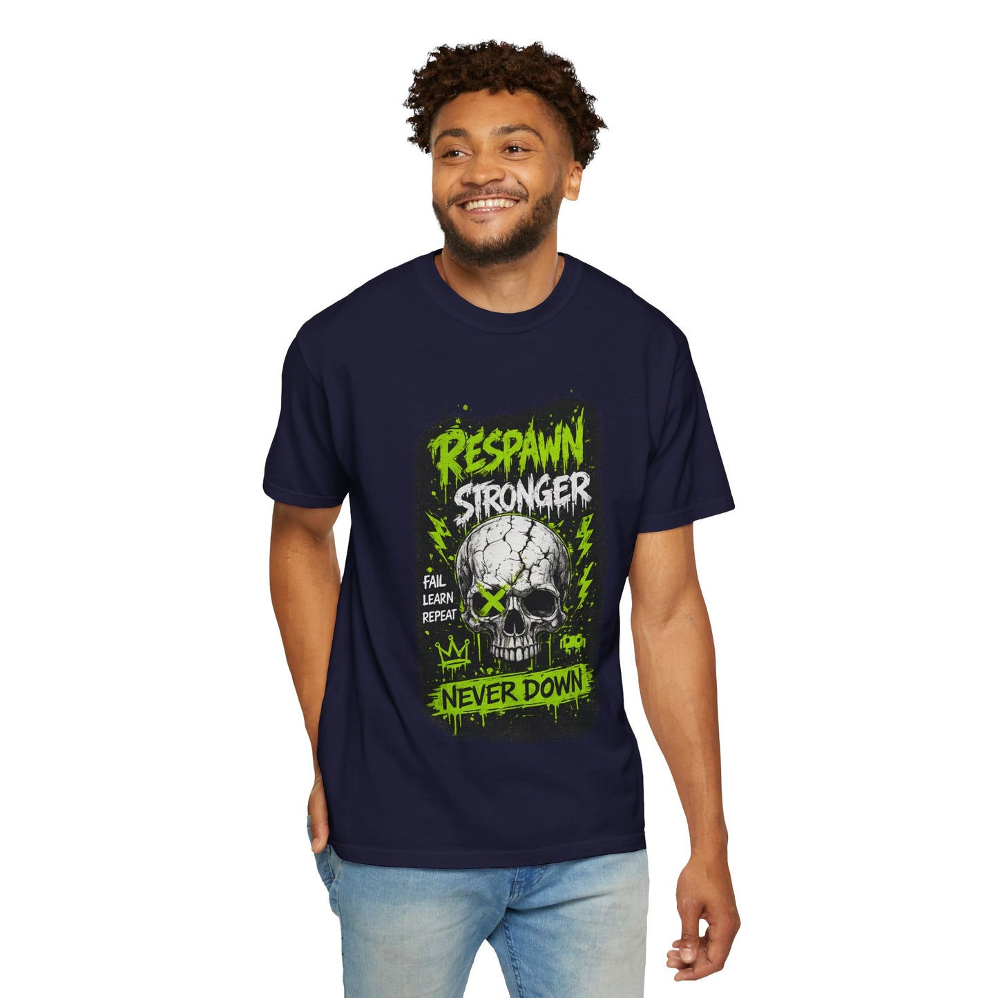 Respawn Stronger Skull T-Shirt — Never Down Gamer Graphic Tee