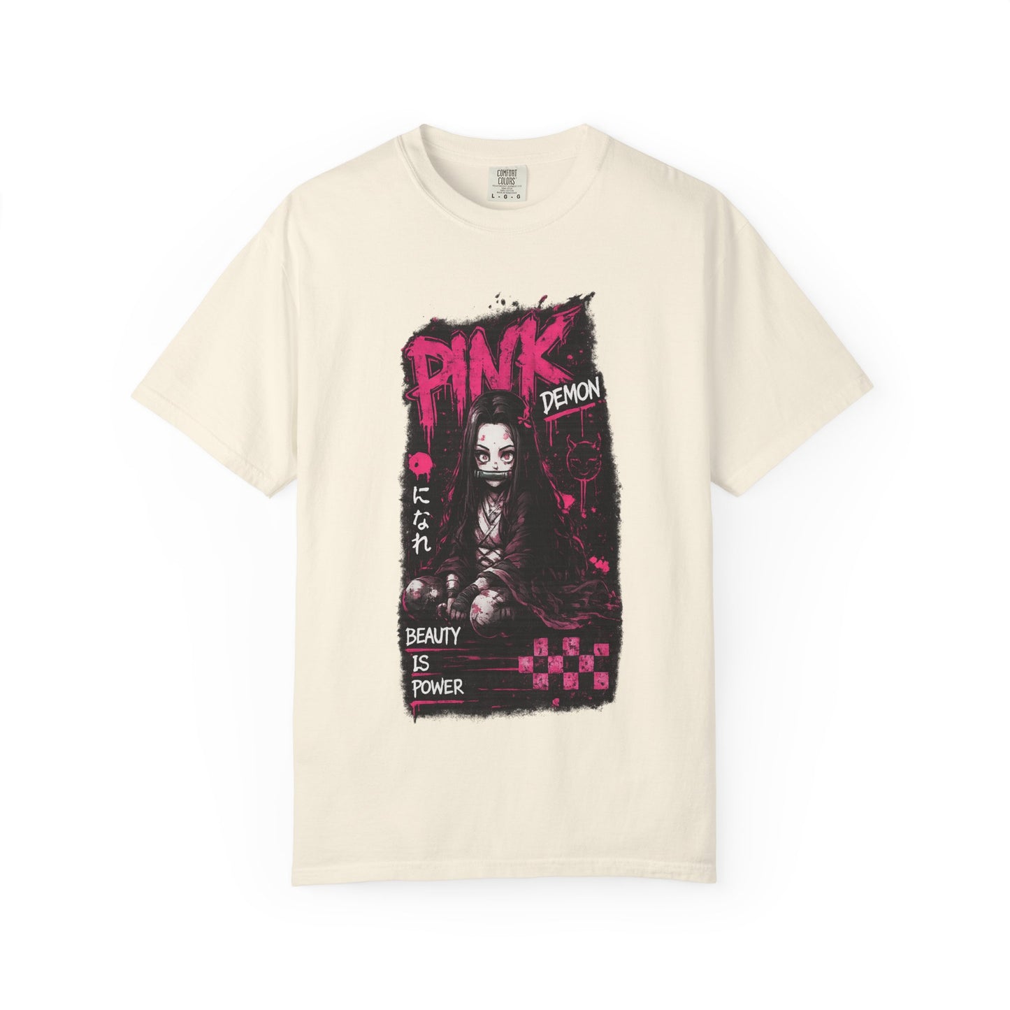 Pink Demon Graphic T-Shirt — 'Beauty Is Power' Anime Tee