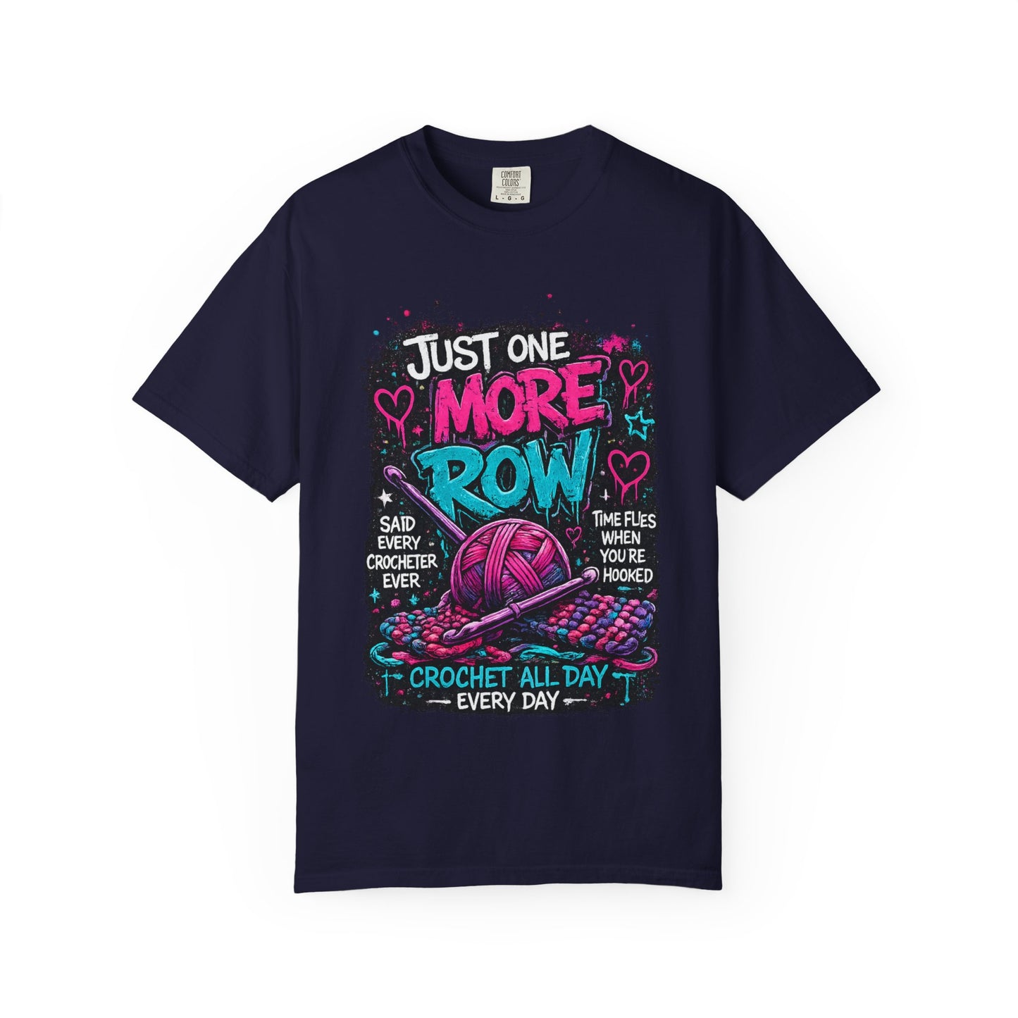 Crochet T‑Shirt — "Just One More Row" Yarn Lover Tee