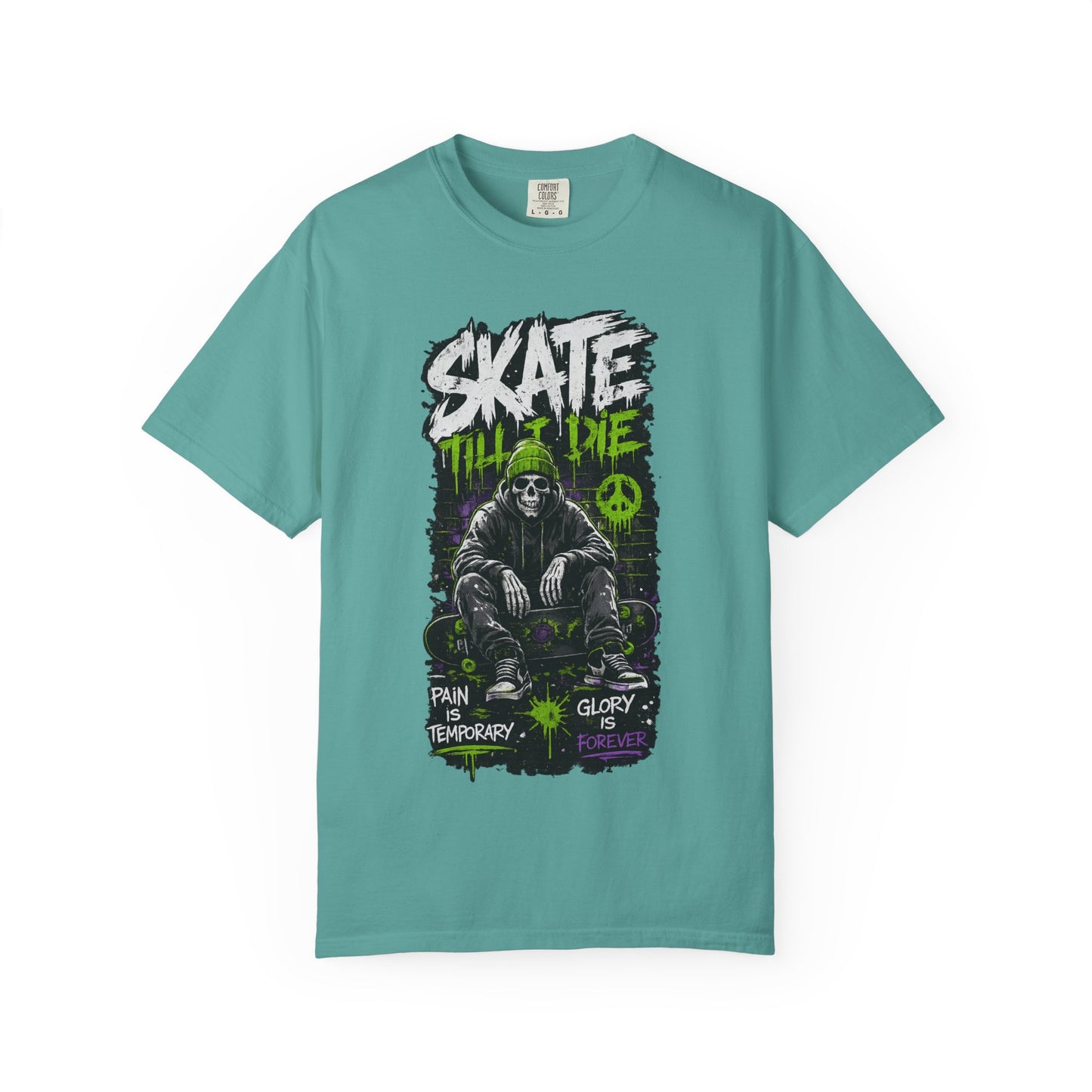 Skate Till I Die Graphic T-Shirt — Grim Reaper Skateboard Design