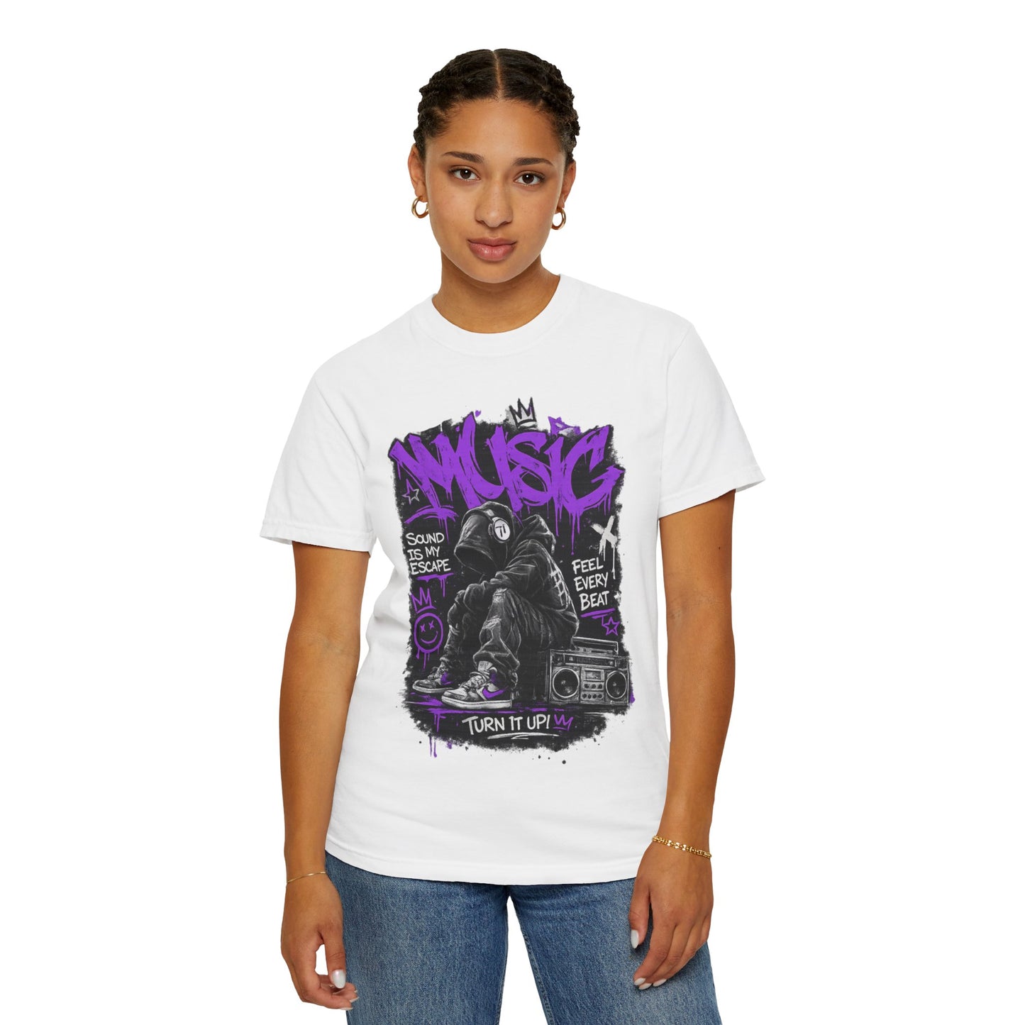 Music Graffiti Streetwear T-Shirt | Hip Hop Boombox Illustration