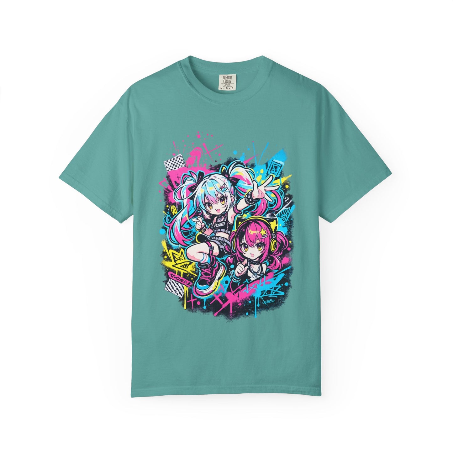 Anime Girls Graffiti T-Shirt – Neon Vocaloid Style