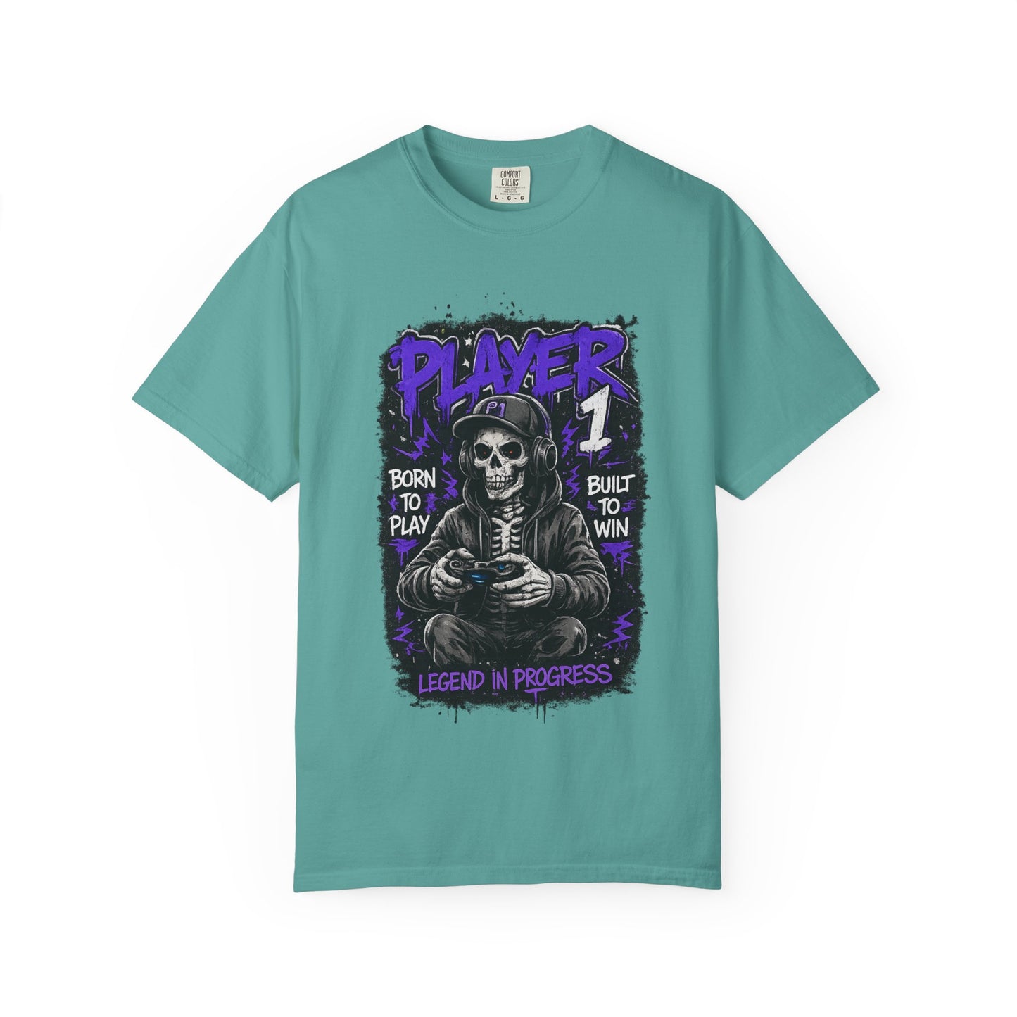 Grim Reaper Gamer Player 1 T-Shirt | Skull Skeleton Video Game Graphic