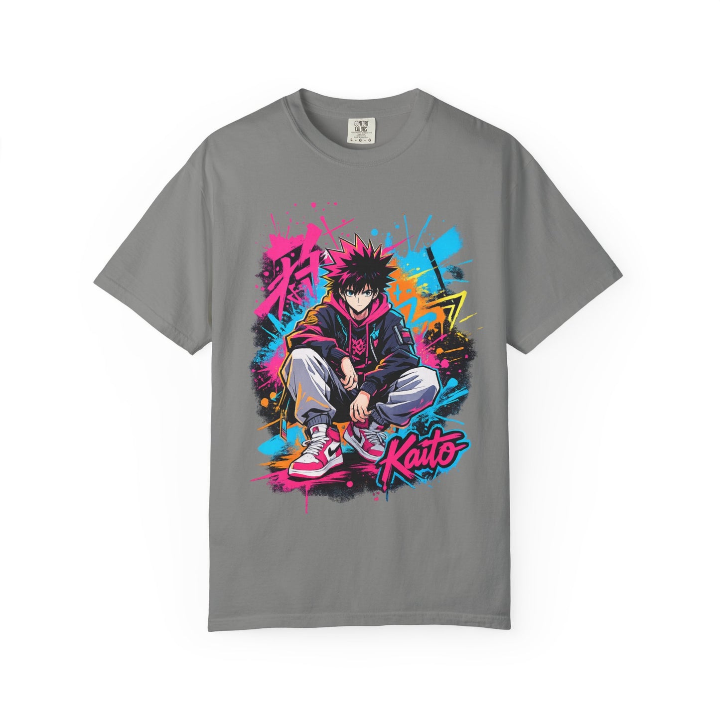Kaito Streetwear Anime Tee — Neon Graffiti Urban Graphic T-Shirt