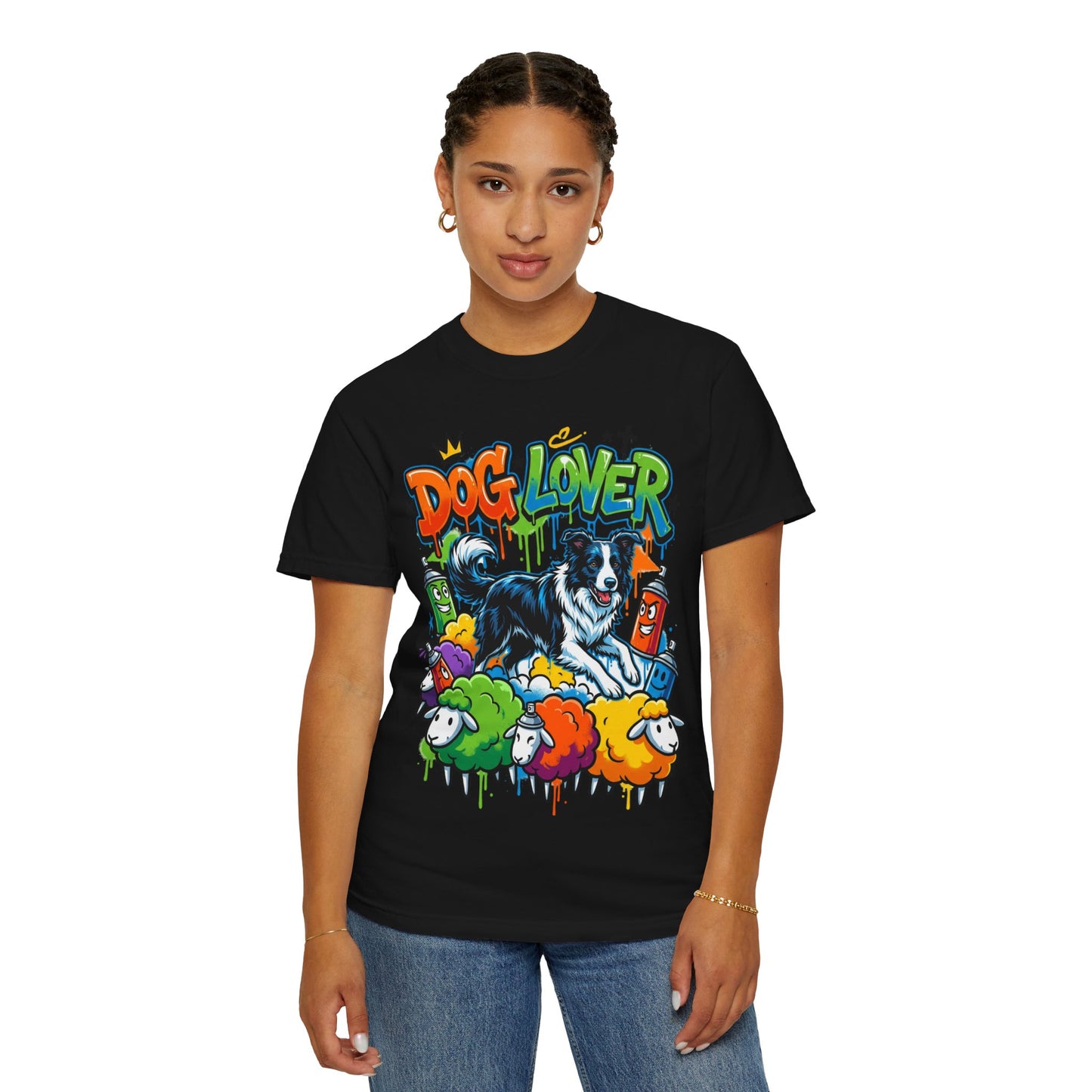 Dog Lover Graffiti T-Shirt — Colorful Border Collie Street Art Tee