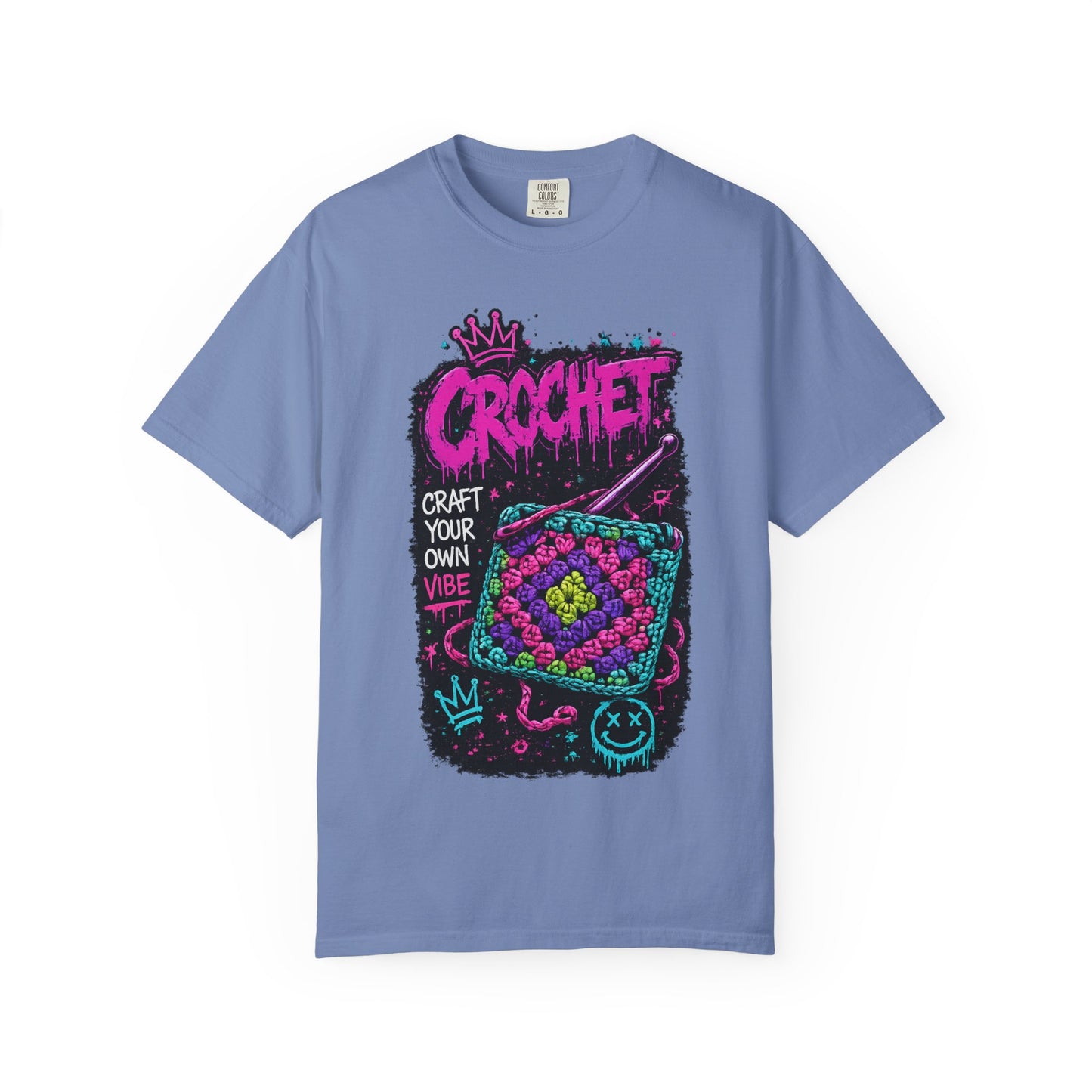 Crochet Vibes Graphic T-Shirt — "Craft Your Own Vibe" Retro Neon Crochet Design