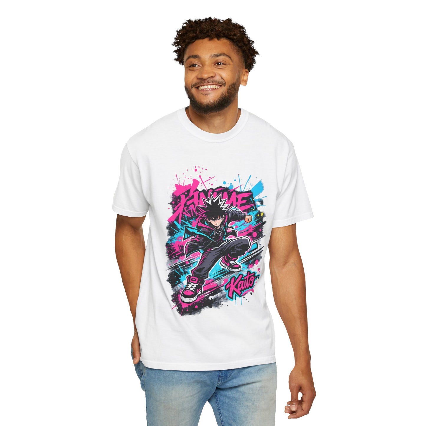 Skater Kaito Graphic T-Shirt — Neon Anime Streetwear