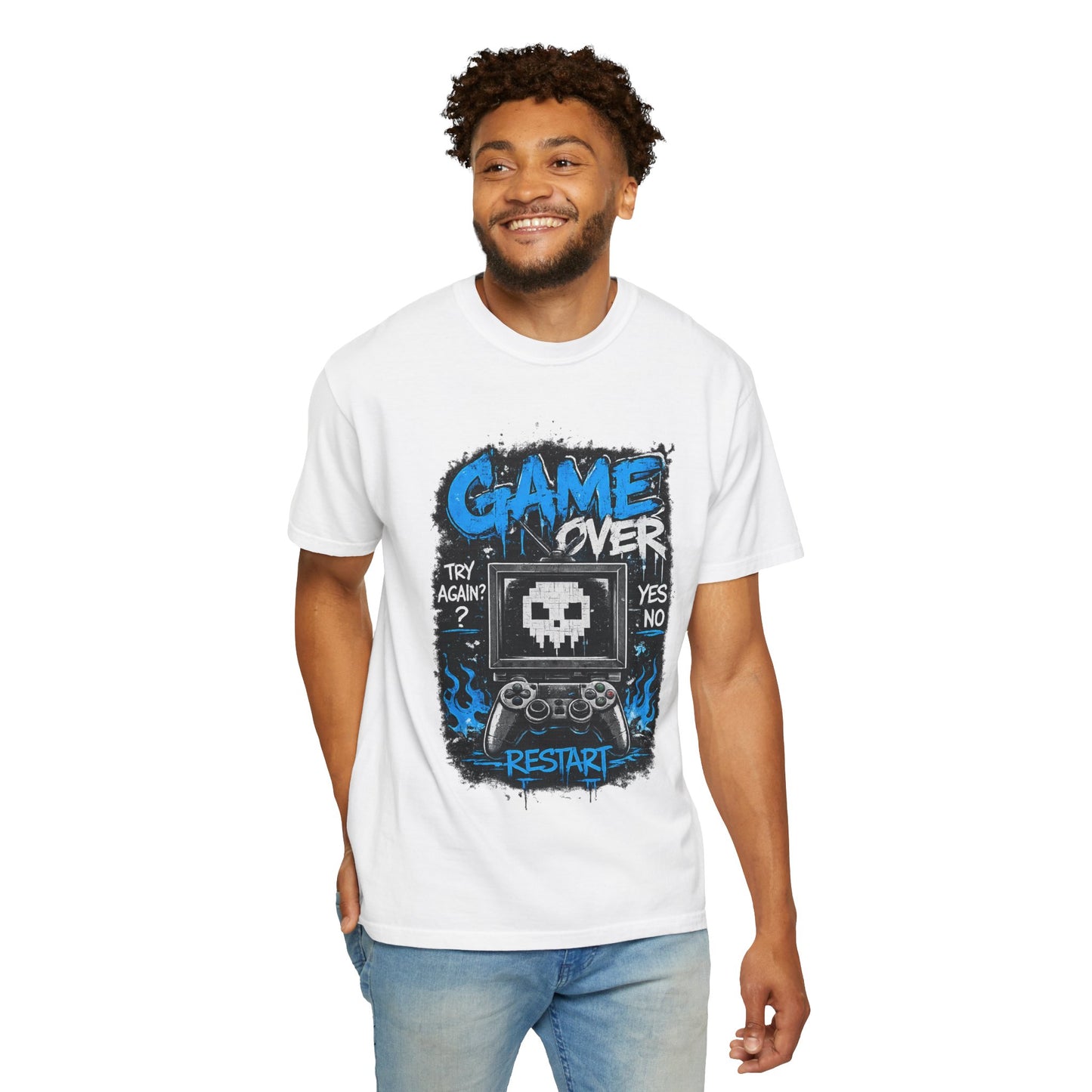 Game Over Skull Console controller T-Shirt | Restart pixel gaming tee