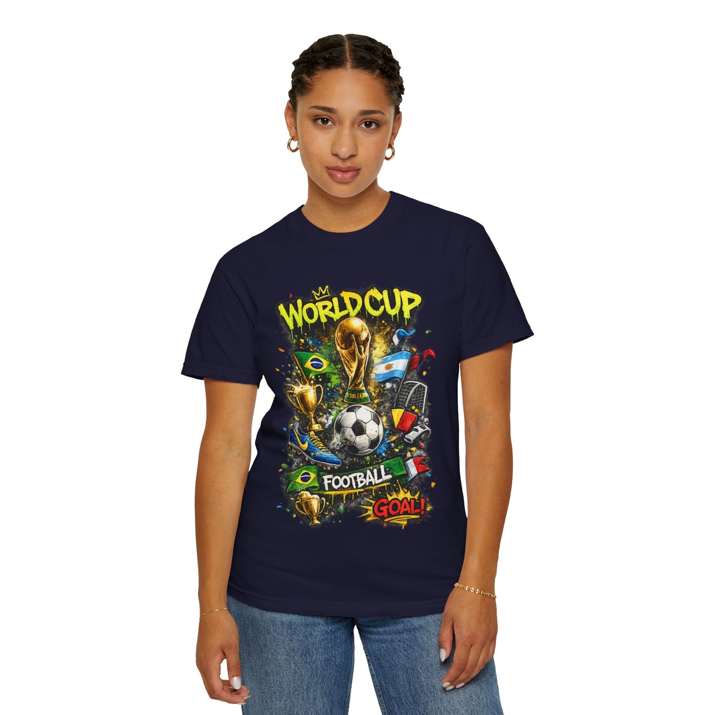 World Cup Football Graphic T-shirt | Soccer Trophy, Flags, Goal