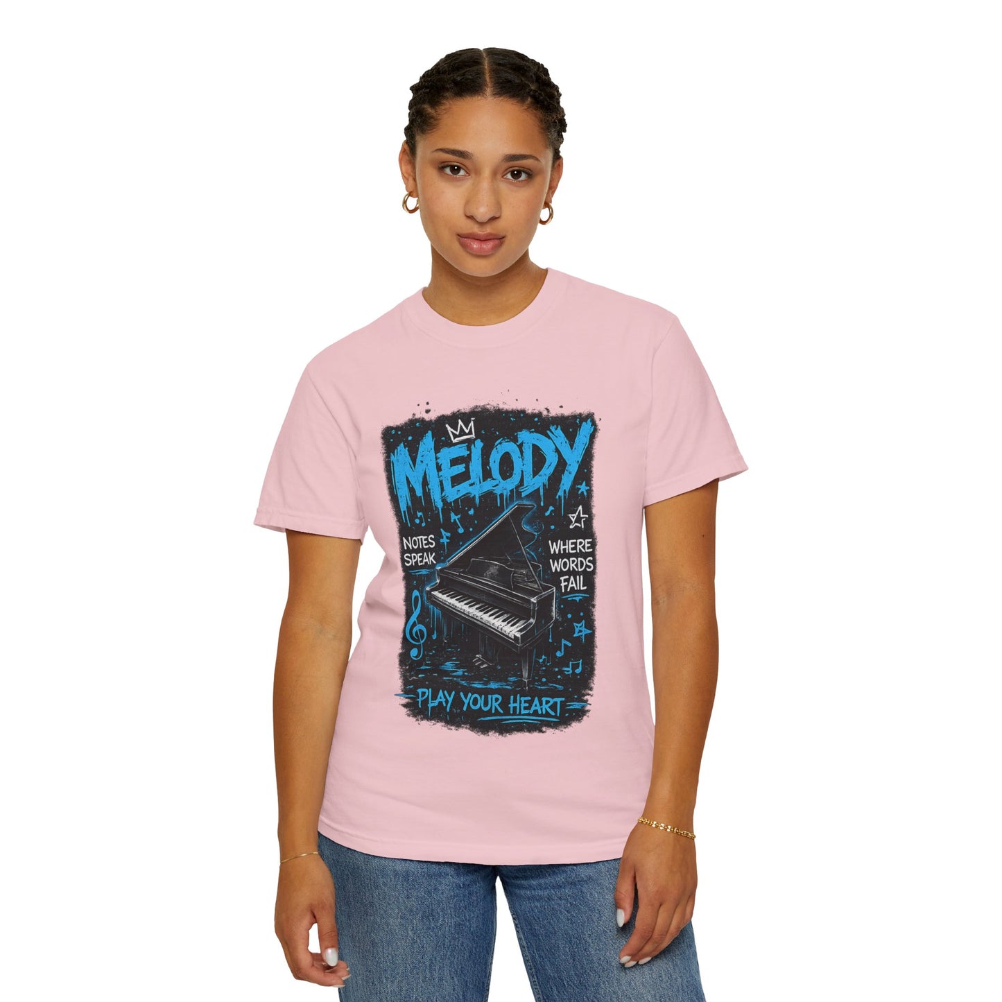 Melody Piano Graphic T-Shirt — "Play Your Heart" Music Lover Tee
