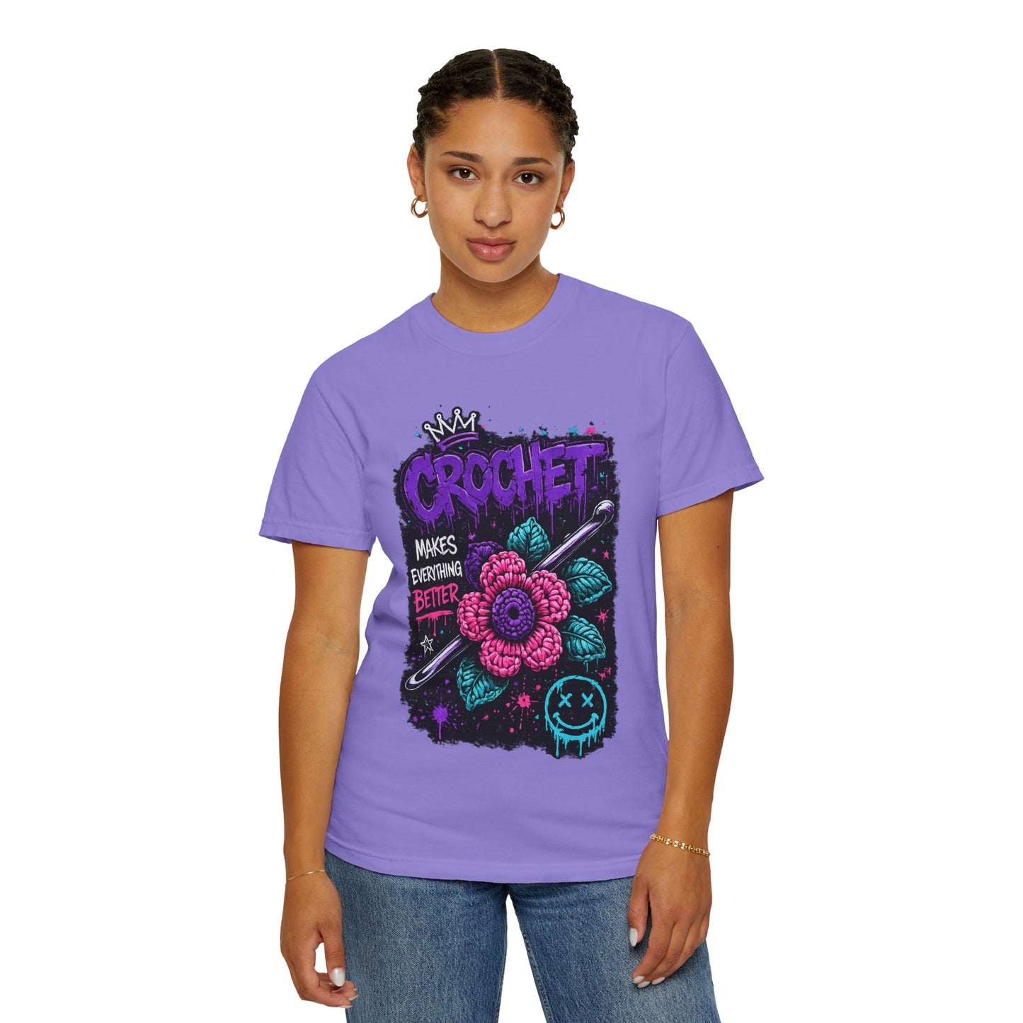 Crochet Makes Everything Better T-Shirt — Floral Crafting Tee for Makers