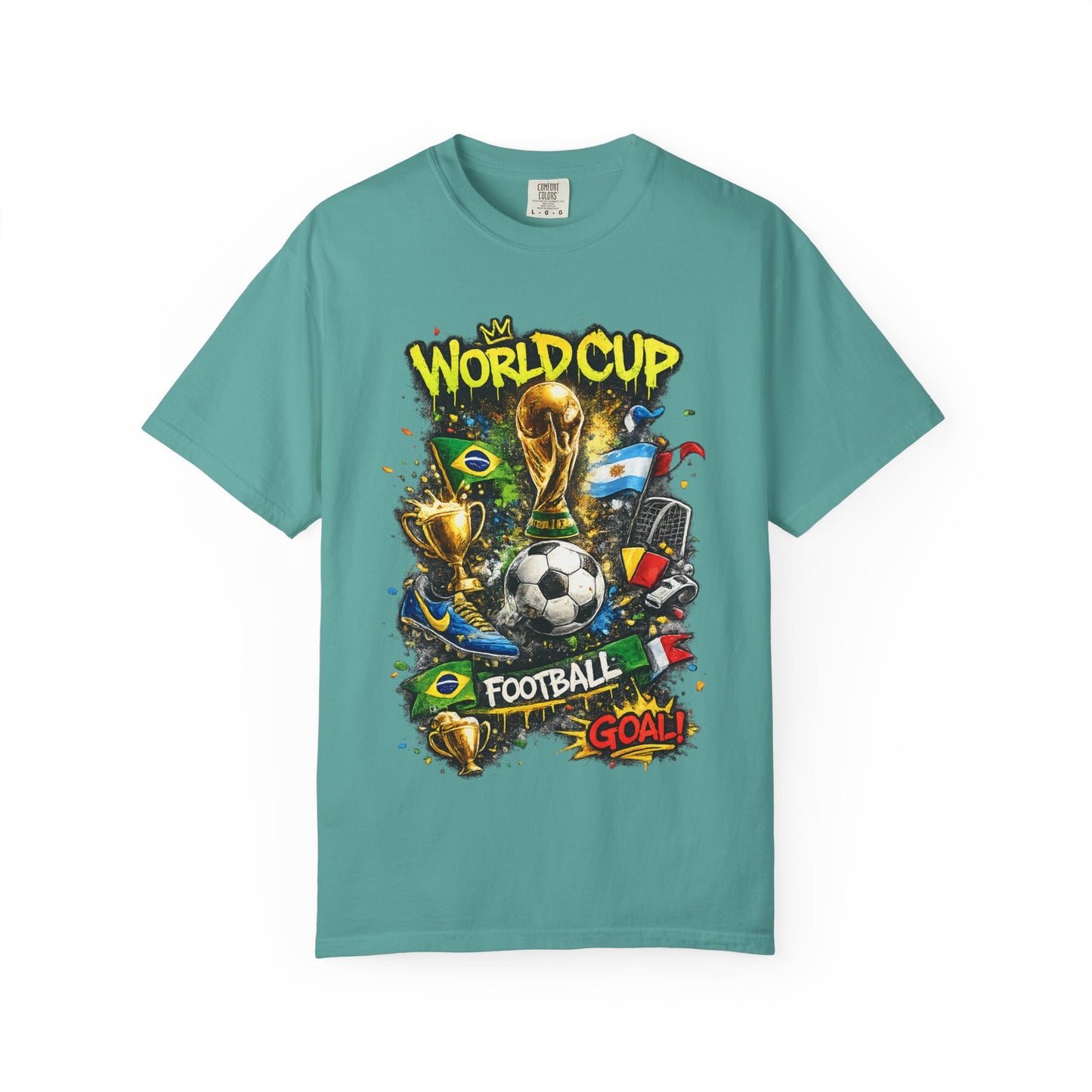 World Cup Football Graphic T-shirt | Soccer Trophy, Flags, Goal