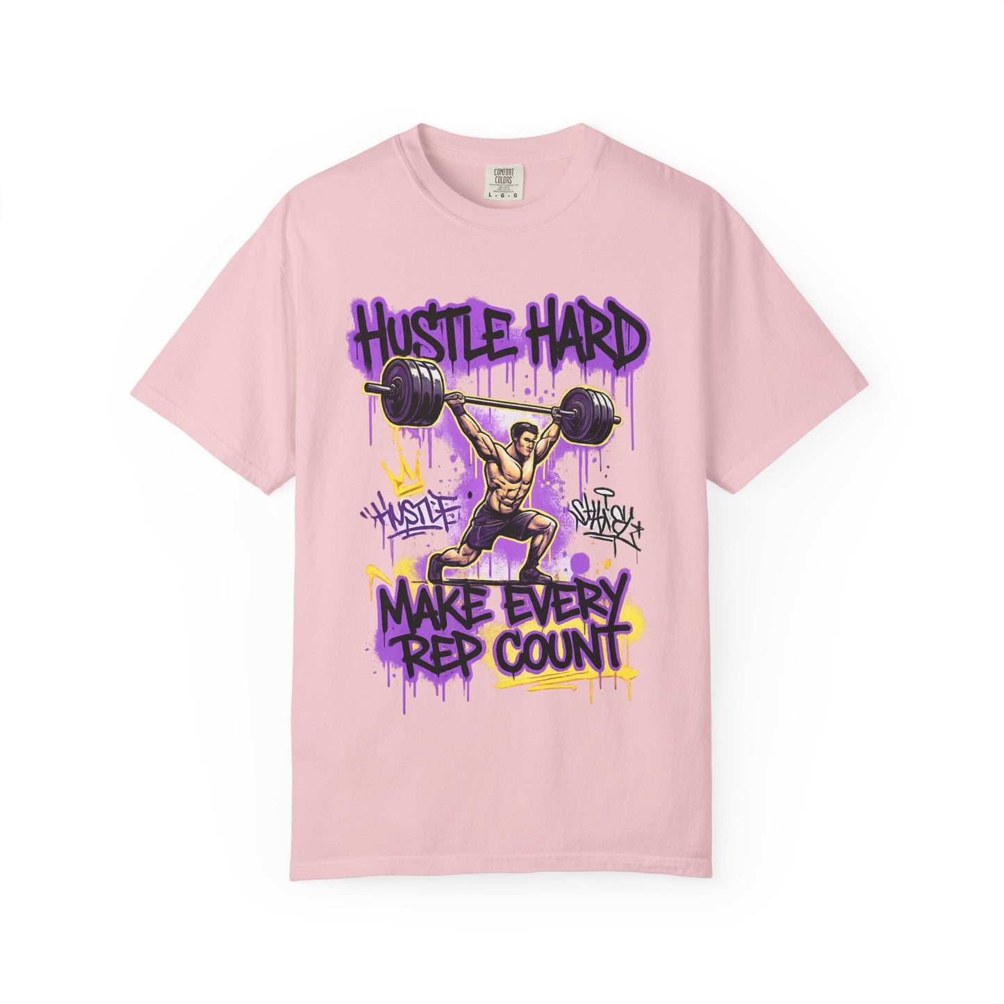 Hustle Hard Make Every Rep Count T-Shirt | Weightlifting Gym Graphic