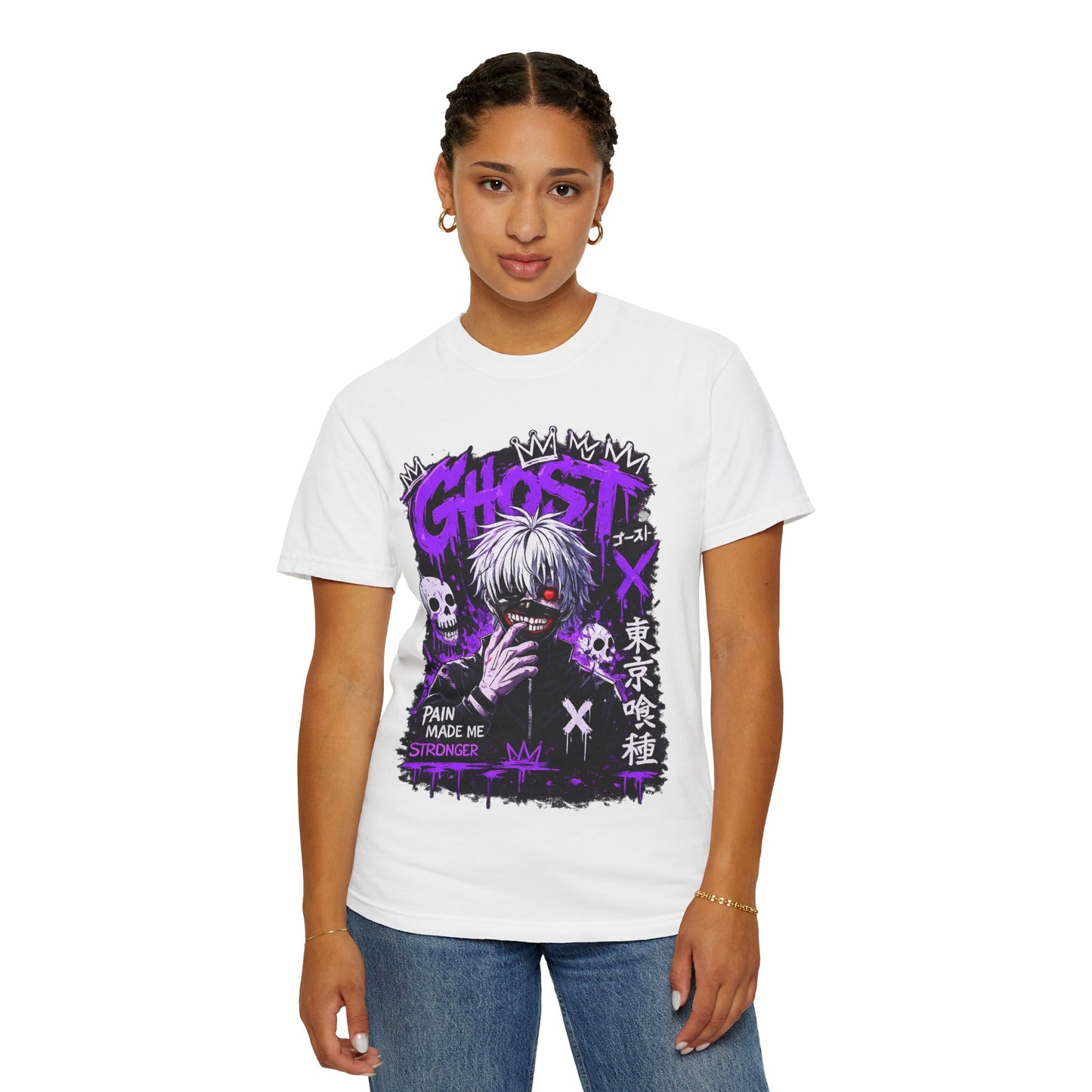 Ghost Anime T-Shirt — Tokyo Ghoul Style Graphic Tee ("Pain Made Me Stronger")