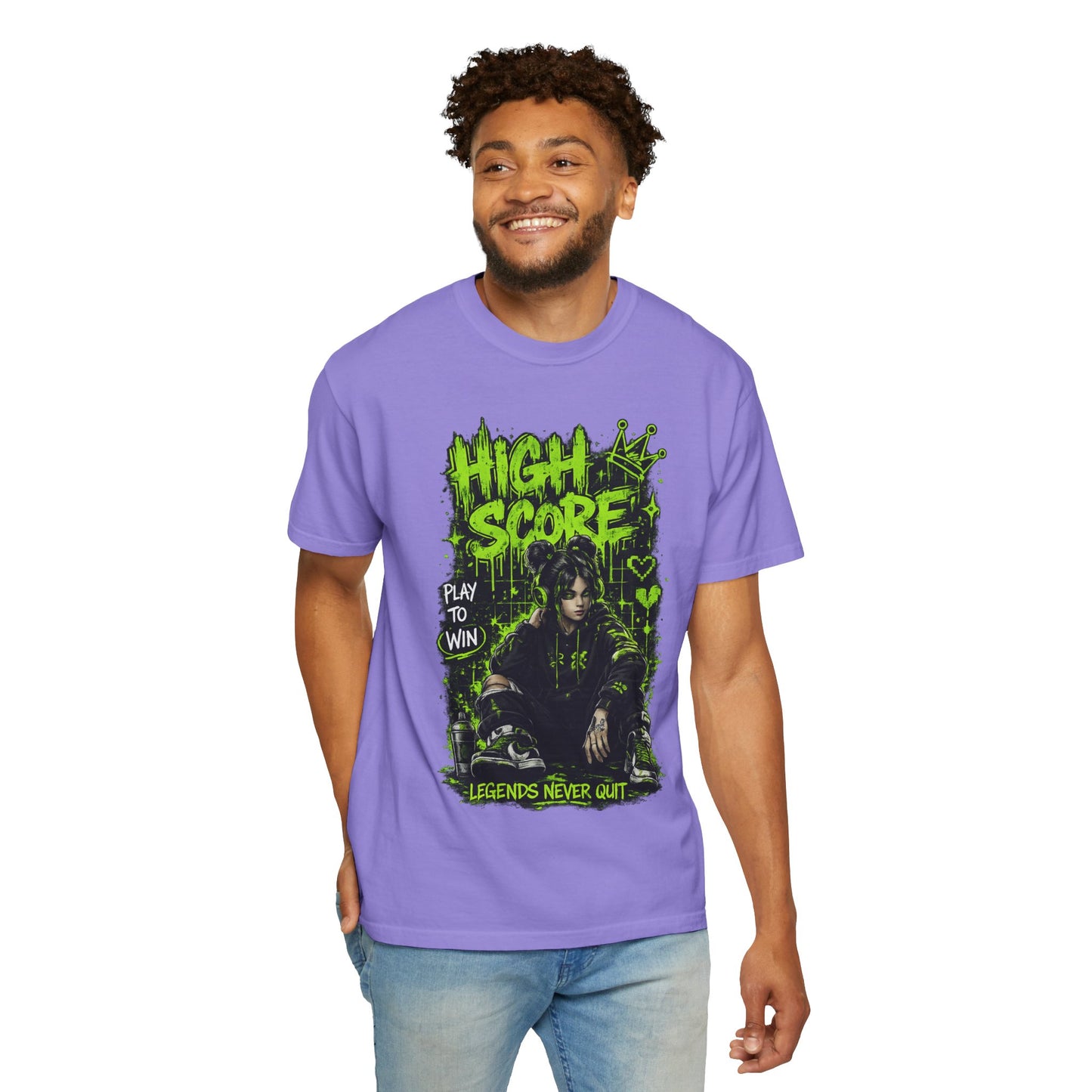 High Score Graphic T-Shirt — 'High Score: Legends Never Quit' Gamer Tee