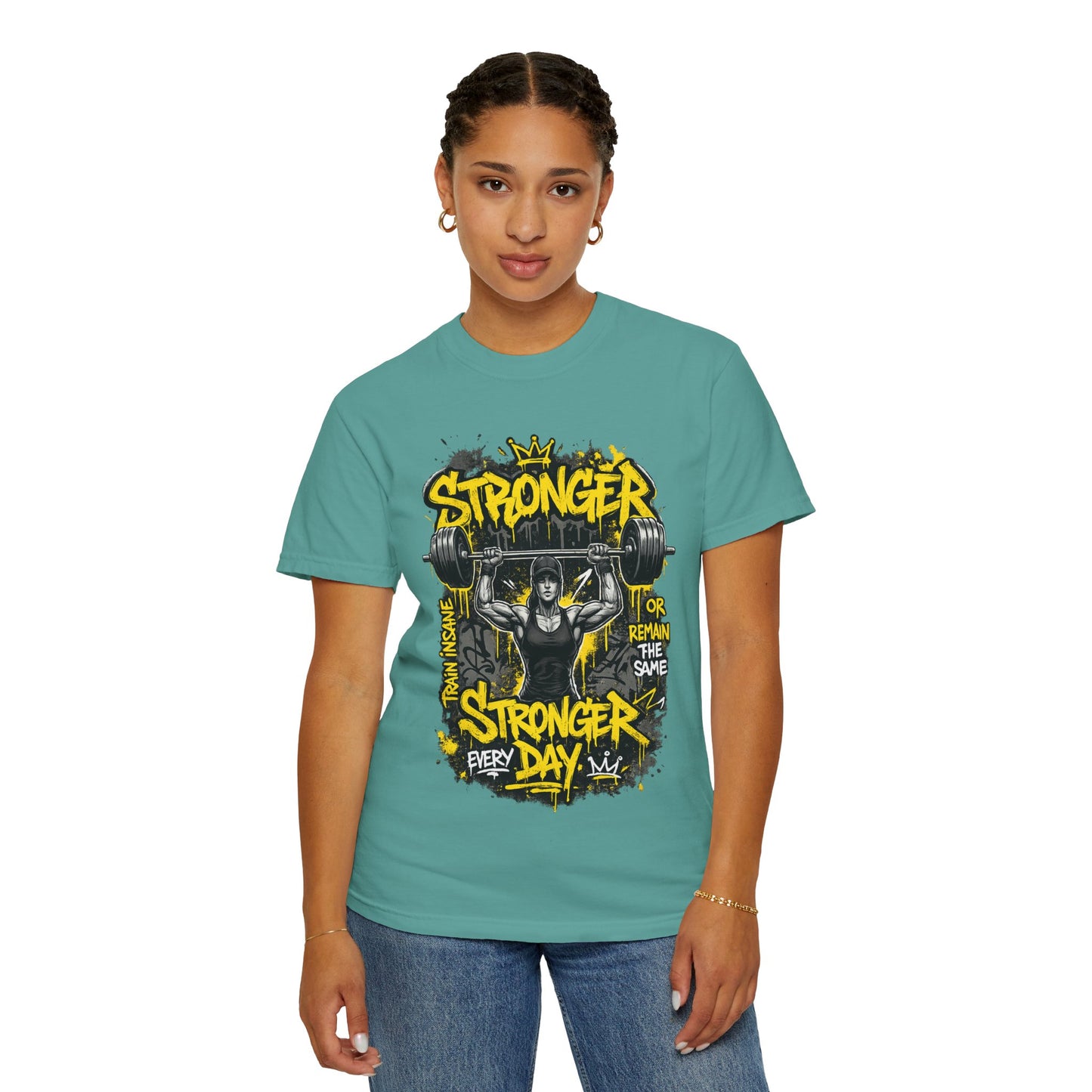 Stronger Every Day weightlifter graphic tee