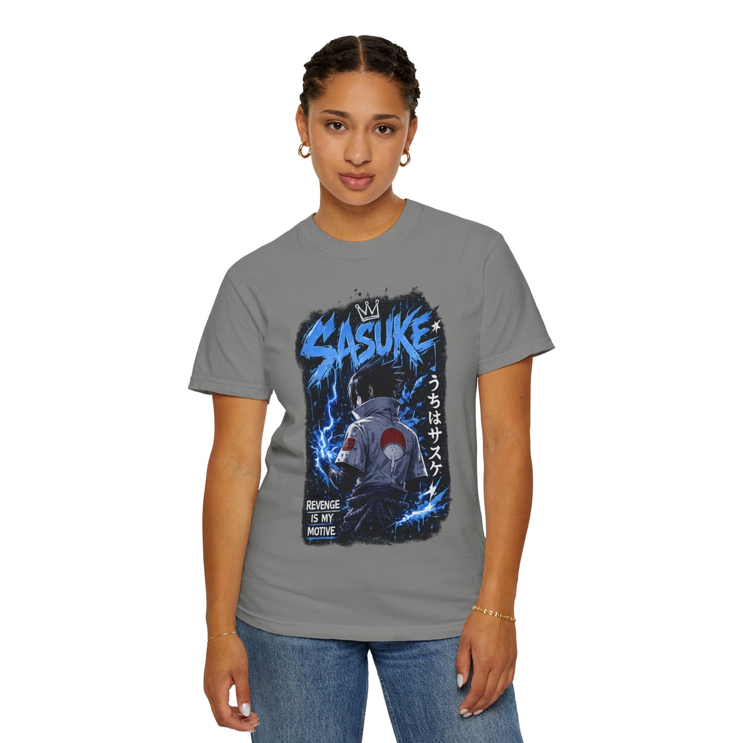 Sasuke Lightning Graphic T-Shirt — "Revenge Is My Motive" Anime Tee