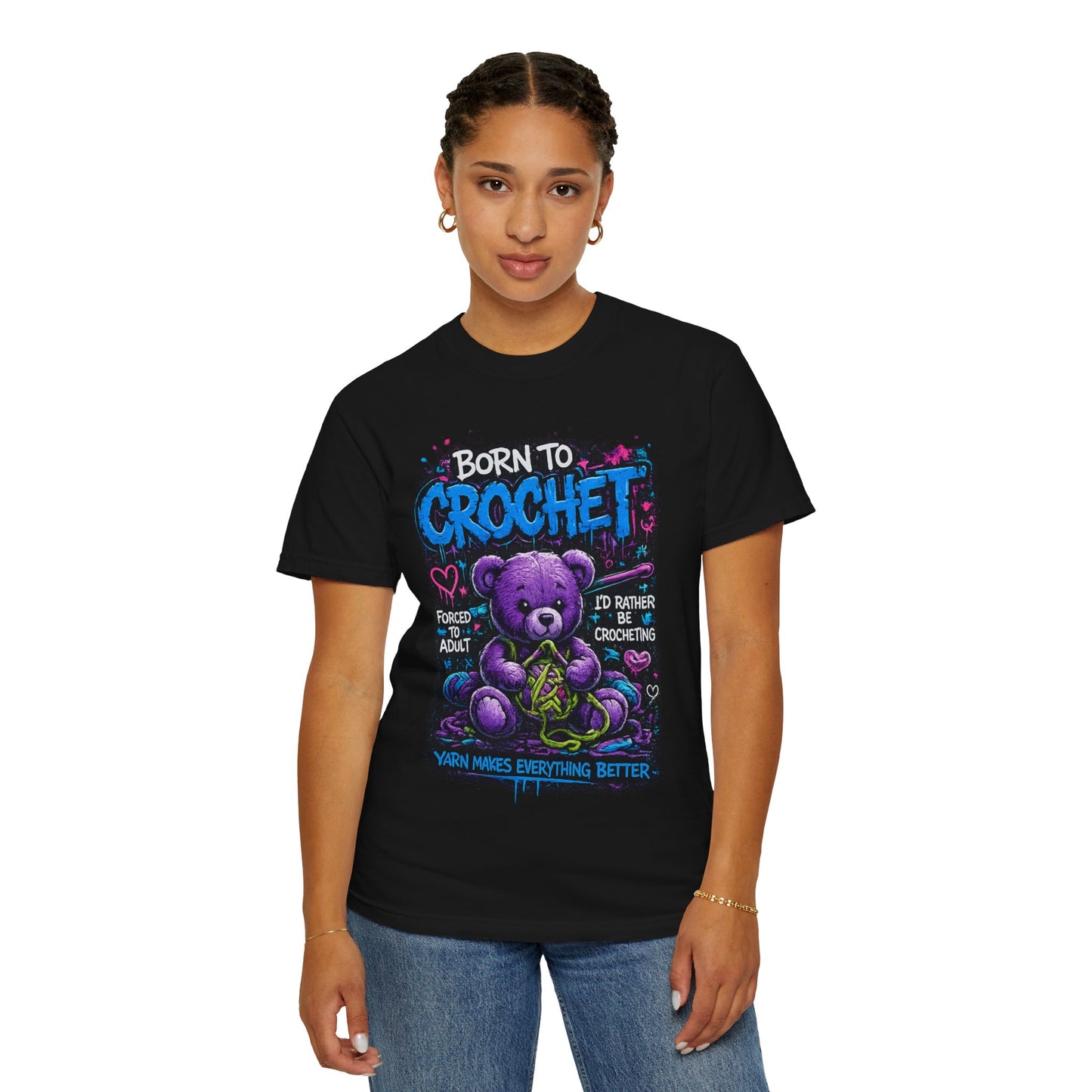 Born to Crochet T-Shirt — Cute Purple Teddy Crocheting Tee