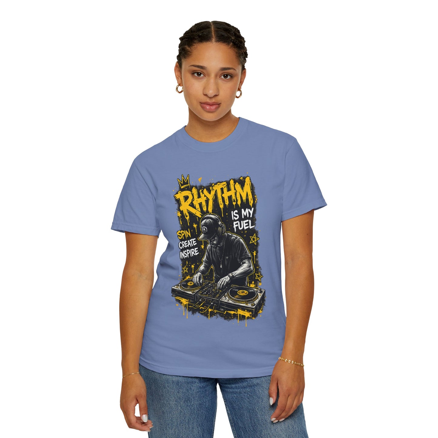 Rhythm Is My Fuel DJ T-Shirt — Spin Create Inspire Graphic Tee