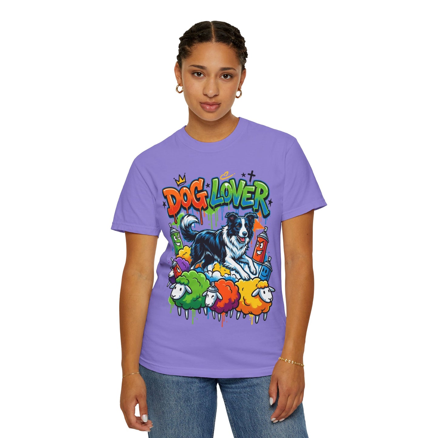 Dog Lover Graffiti T-Shirt — Colorful Border Collie Street Art Tee