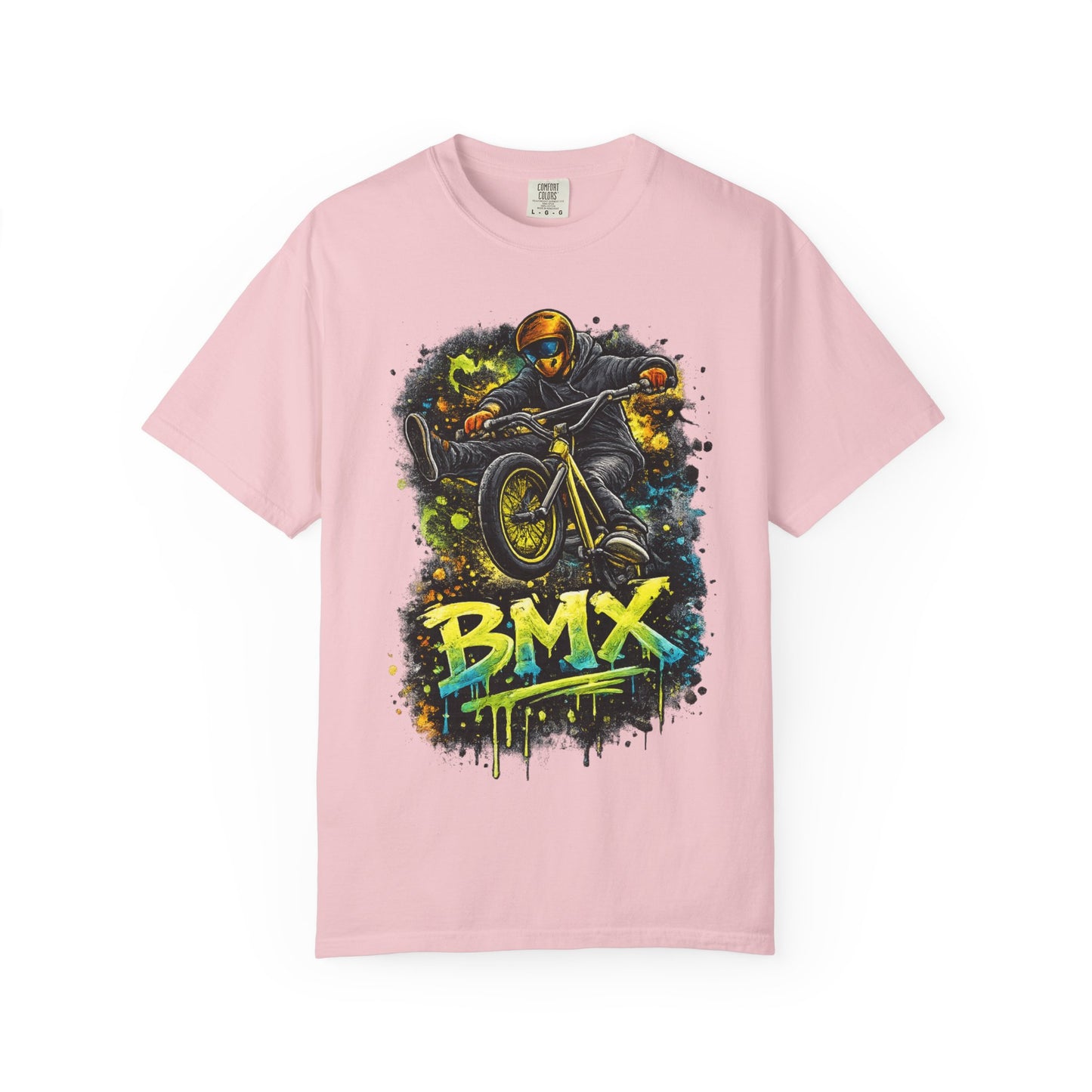 BMX Rider Graphic T-Shirt — Neon Stunt Bike Tee