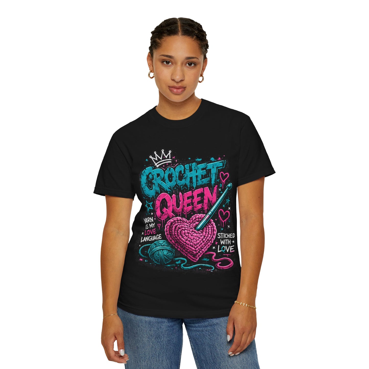 Crochet Queen T-Shirt — 'Yarn is My Love Language' Graphic Tee for Crafters