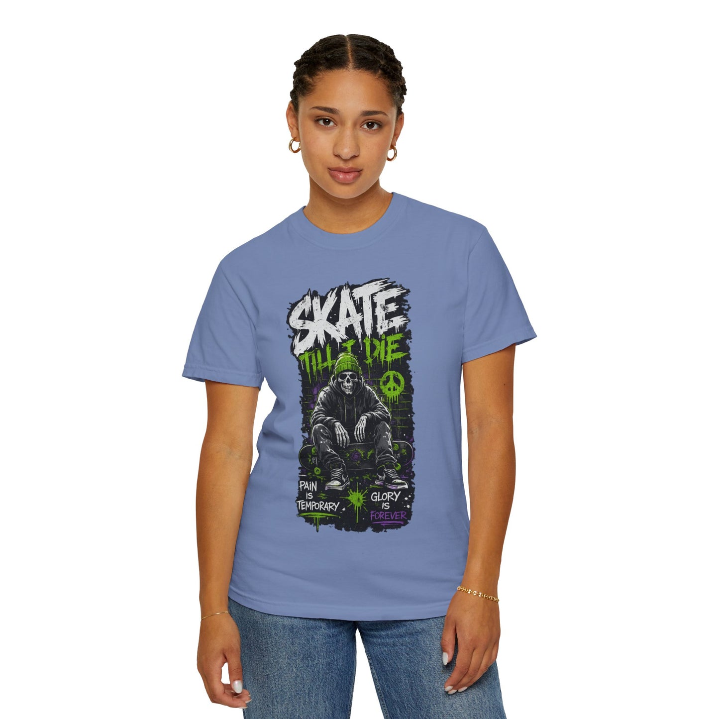 Skate Till I Die Graphic T-Shirt — Grim Reaper Skateboard Design