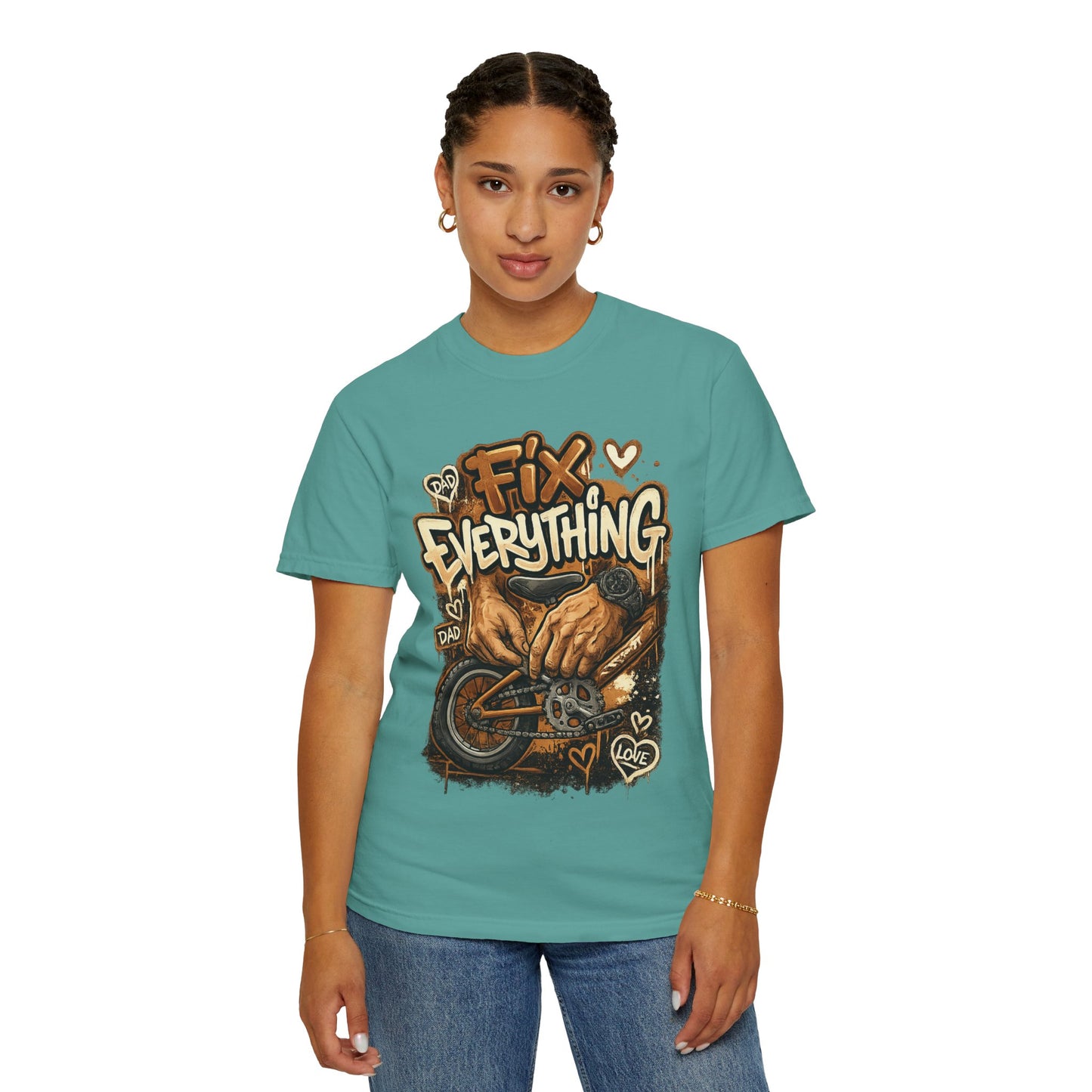 Fix Everything hands repairing bicycle T-Shirt | mechanic repair art