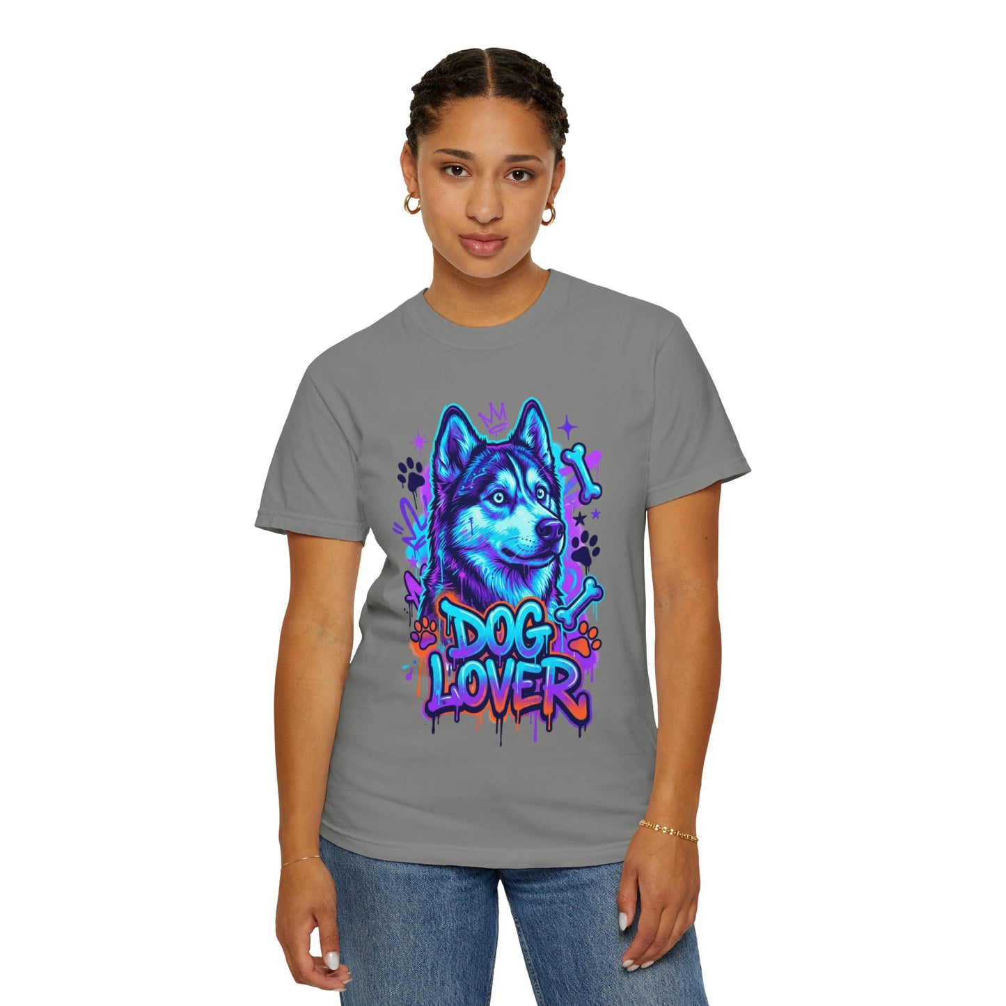 Dog Lover T-Shirt — Neon Husky Graphic Tee
