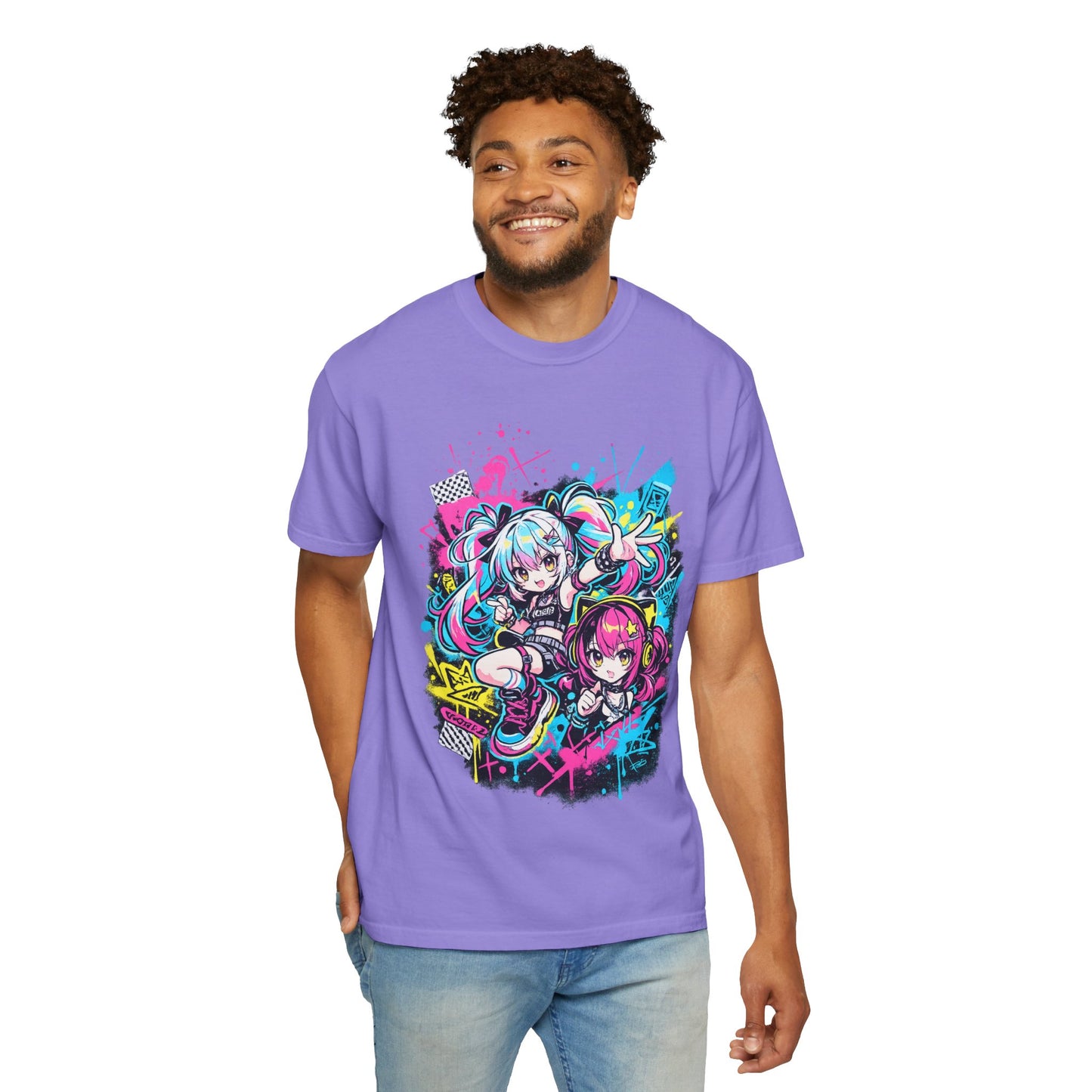Anime Girls Graffiti T-Shirt – Neon Vocaloid Style