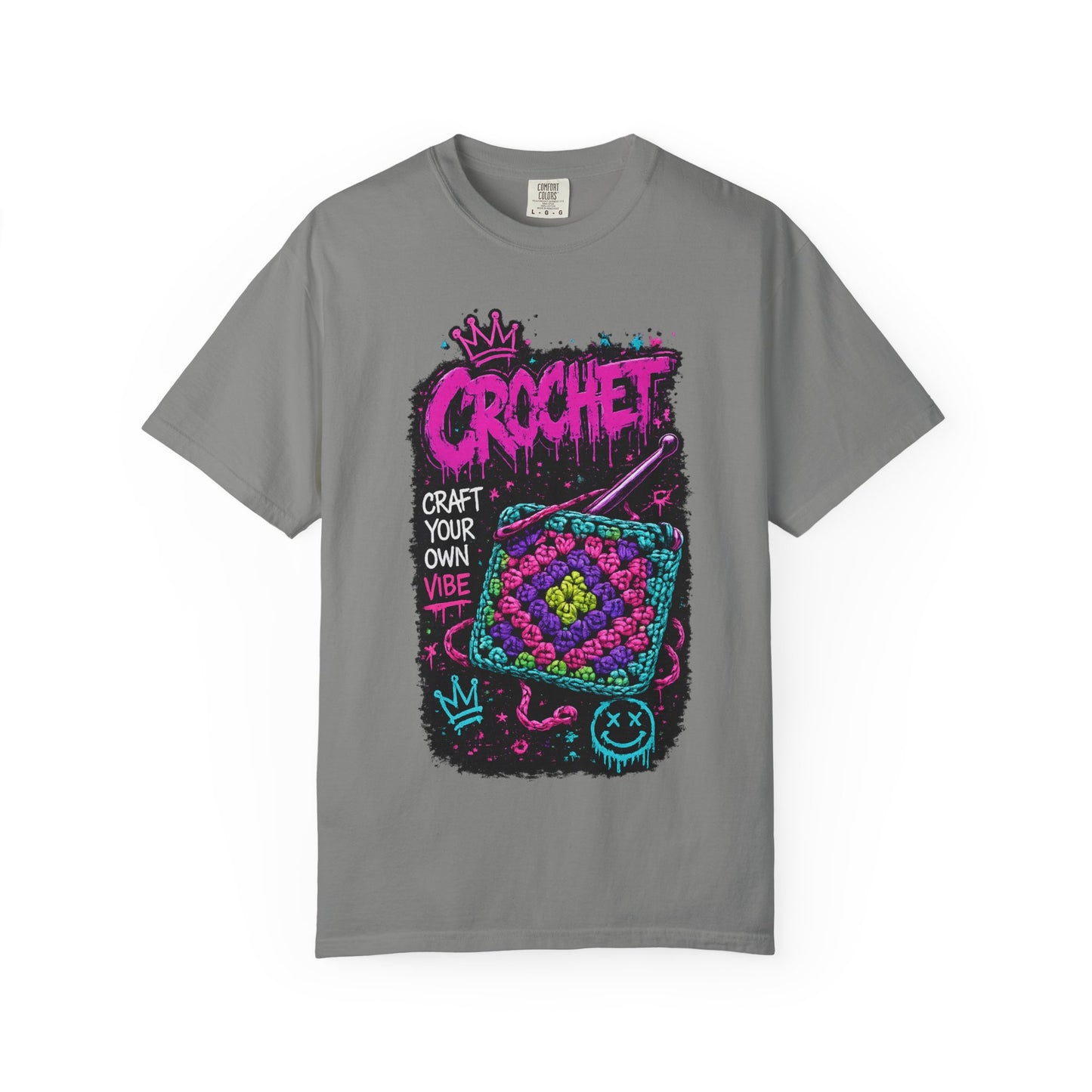 Crochet Vibes Graphic T-Shirt — "Craft Your Own Vibe" Retro Neon Crochet Design