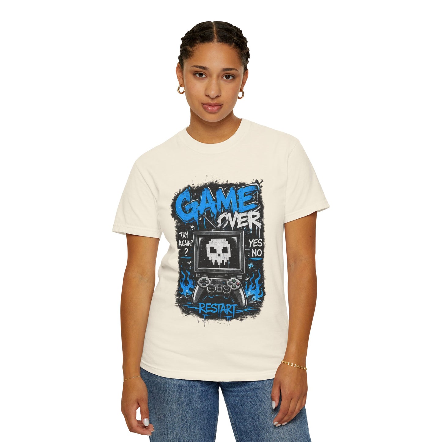 Game Over Skull Console controller T-Shirt | Restart pixel gaming tee