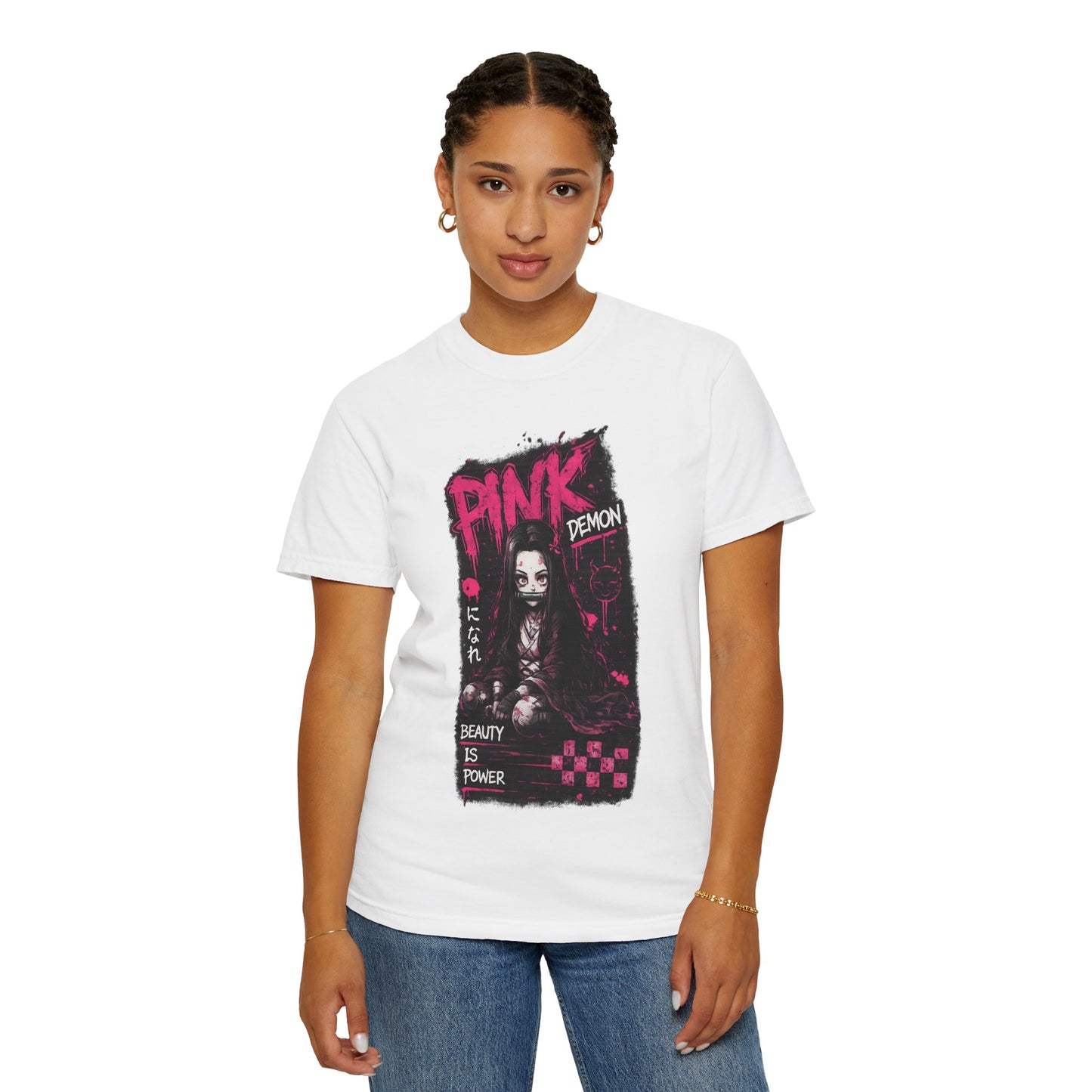 Pink Demon Graphic T-Shirt — 'Beauty Is Power' Anime Tee