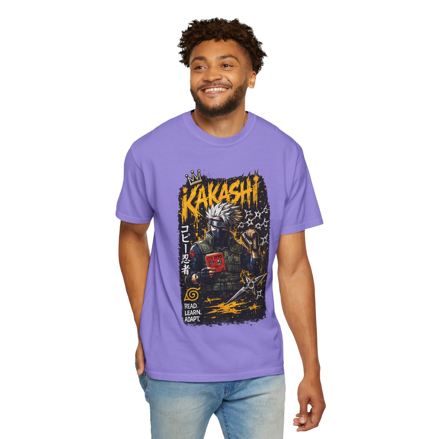 Kakashi Graphic T-Shirt — Anime Ninja Print, 'Read. Learn. Adapt.'