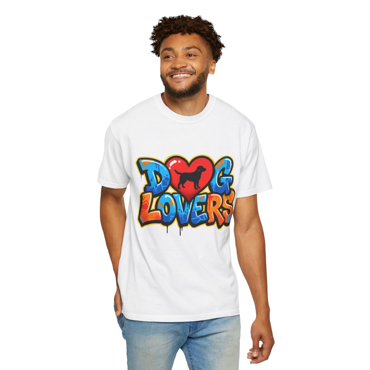 Dog Lovers Graffiti T-Shirt — Heart & Silhouette Pet Lover Tee