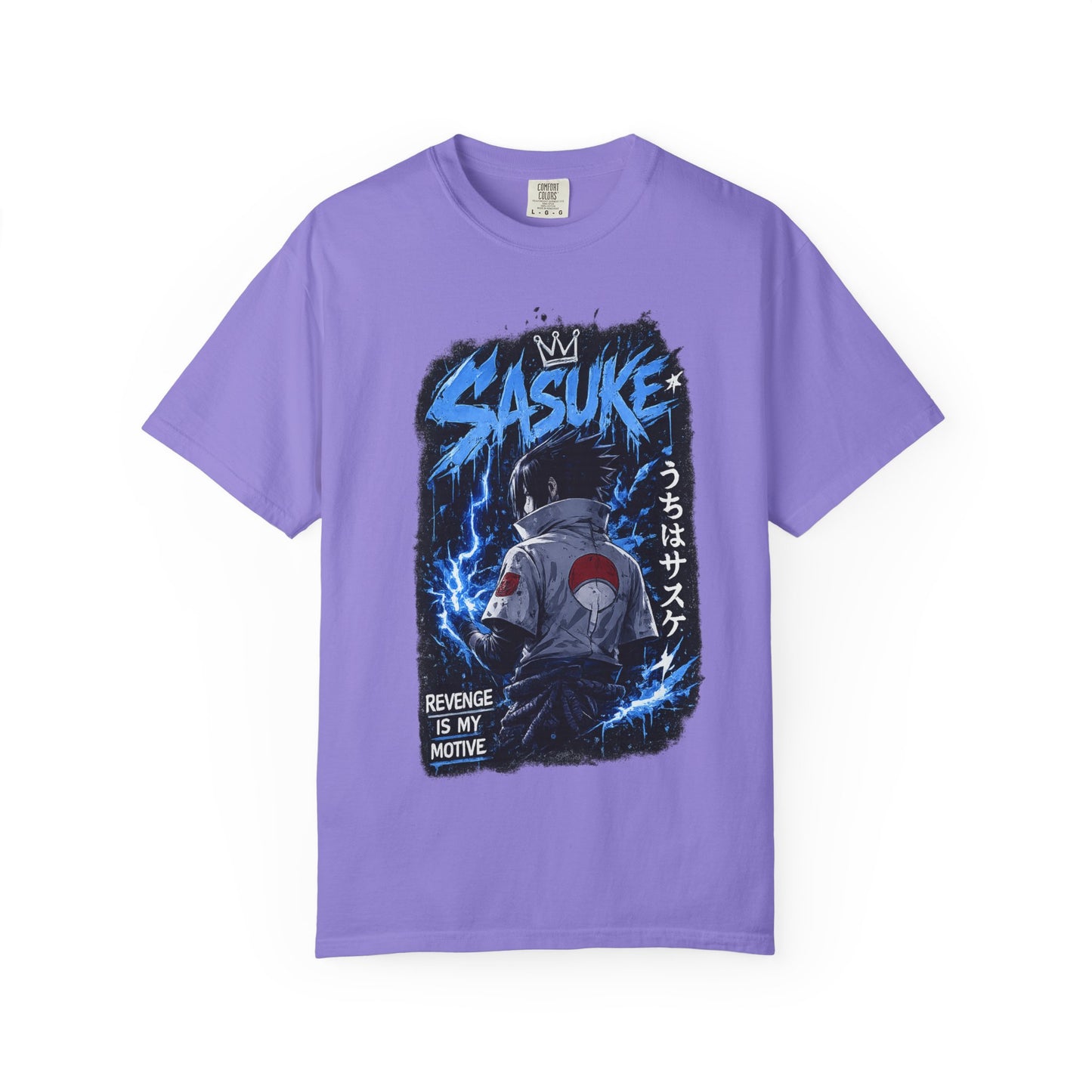 Sasuke Lightning Graphic T-Shirt — "Revenge Is My Motive" Anime Tee
