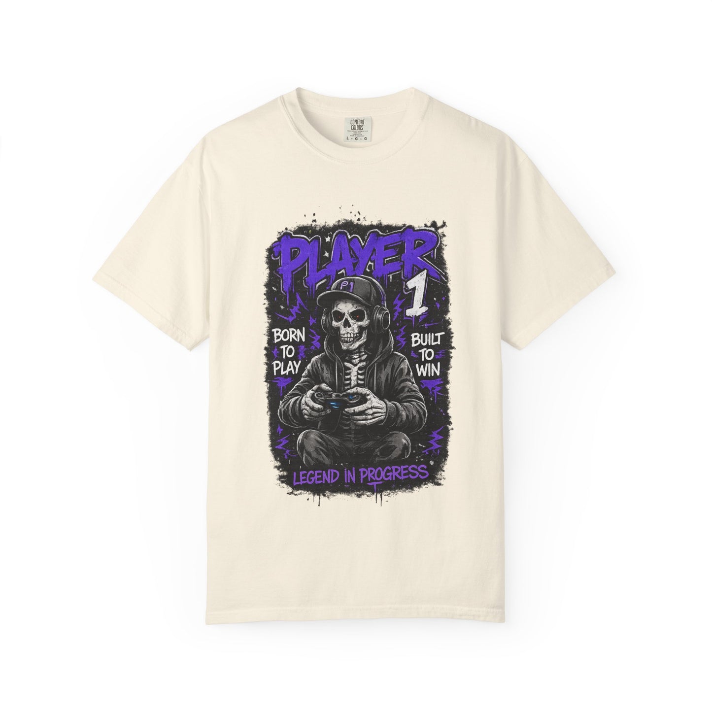 Grim Reaper Gamer Player 1 T-Shirt | Skull Skeleton Video Game Graphic