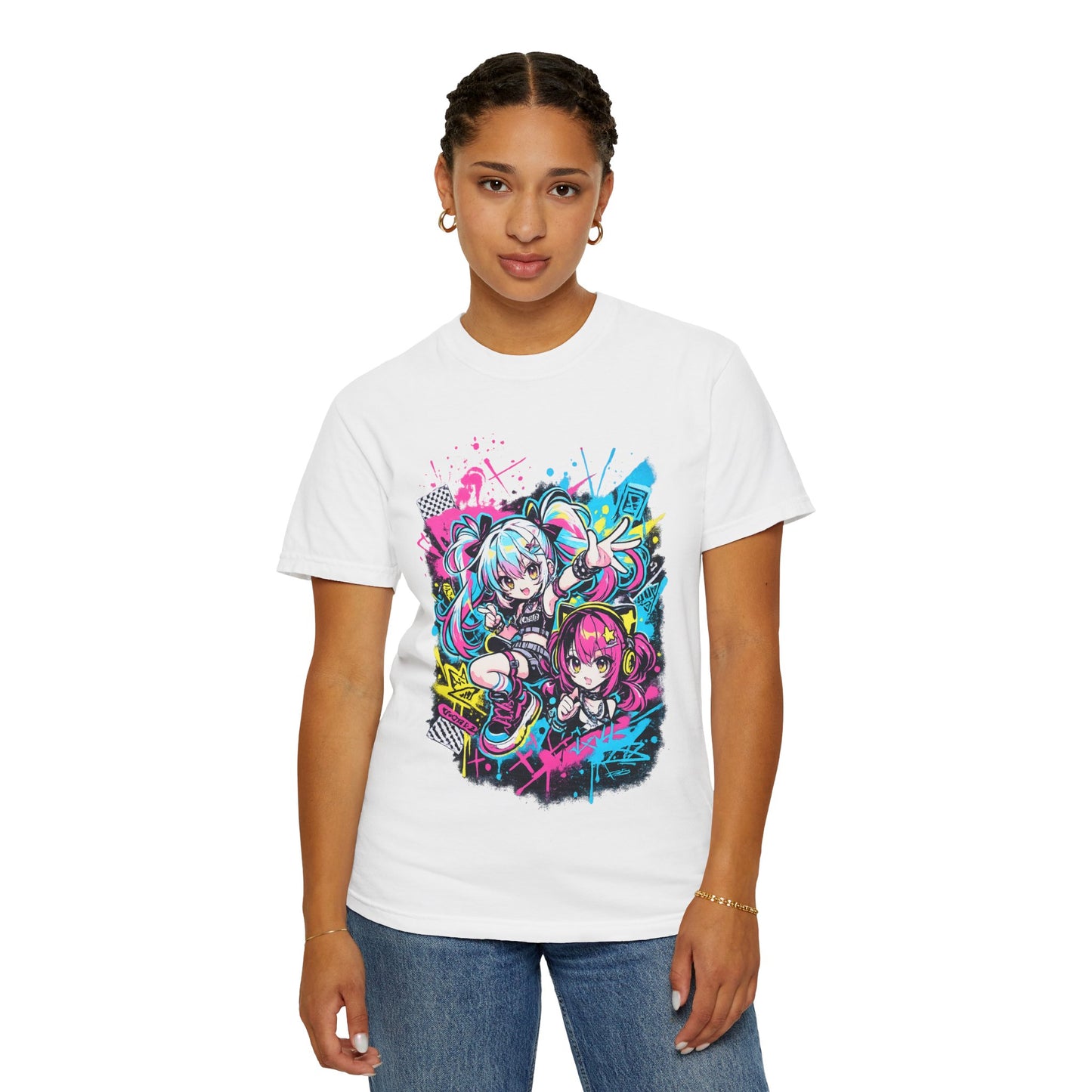 Anime Girls Graffiti T-Shirt – Neon Vocaloid Style